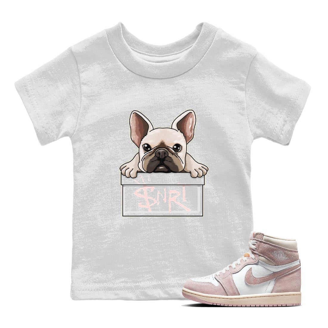 Air Jordan 1 Washed Pink Sneaker Match Tees French Bulldog Streetwear Sneaker Shirt AJ1 Washed Pink Sneaker Release Tees Kids Shirts White 1