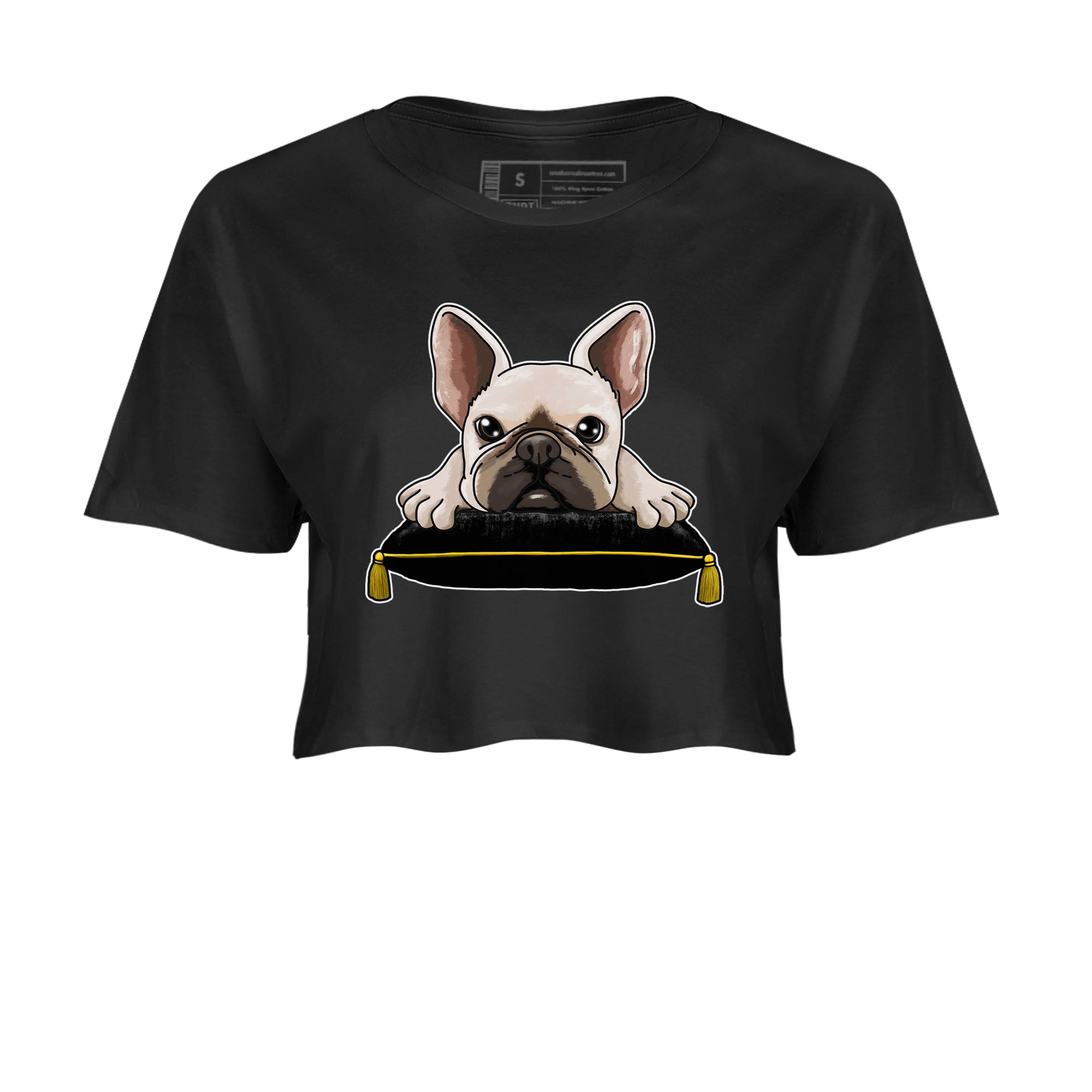 1s Yellow Ochre shirt to match jordans French Bulldog sneaker tees Air Jordan 1 High OG Yellow Ochre Drip Gear Zone Black 2 crop length shirt