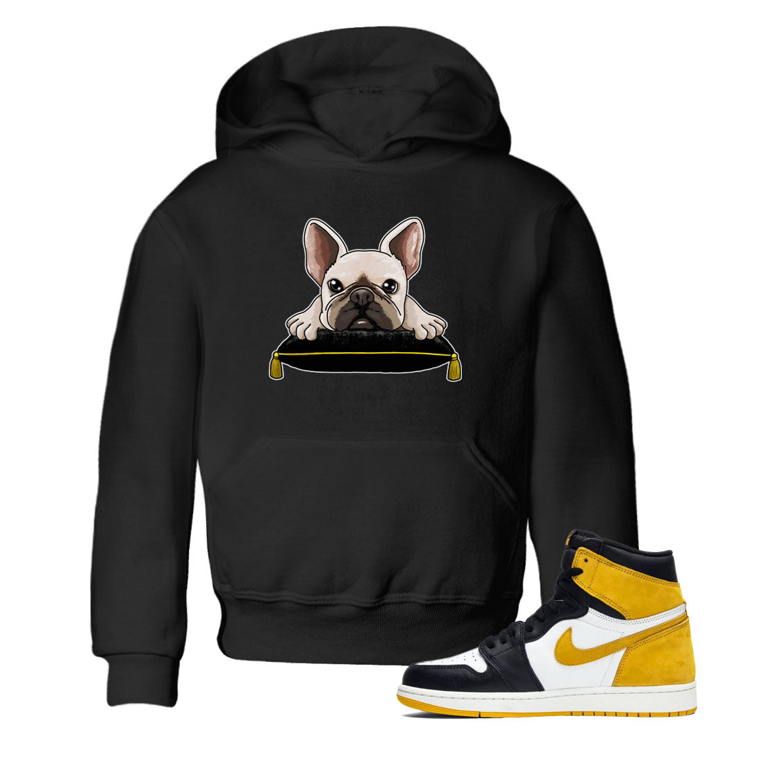 1s Yellow Ochre shirt to match jordans French Bulldog sneaker tees Air Jordan 1 High OG Yellow Ochre Drip Gear Zone baby toddler Black 1 cotton Shirt