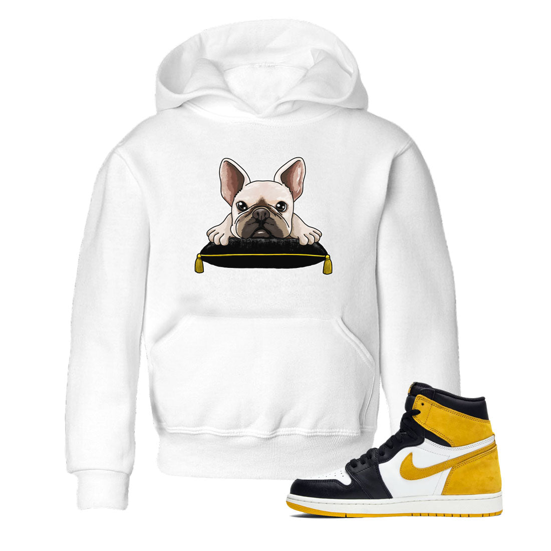1s Yellow Ochre shirt to match jordans French Bulldog sneaker tees Air Jordan 1 High OG Yellow Ochre Drip Gear Zone baby toddler White 1 cotton Shirt