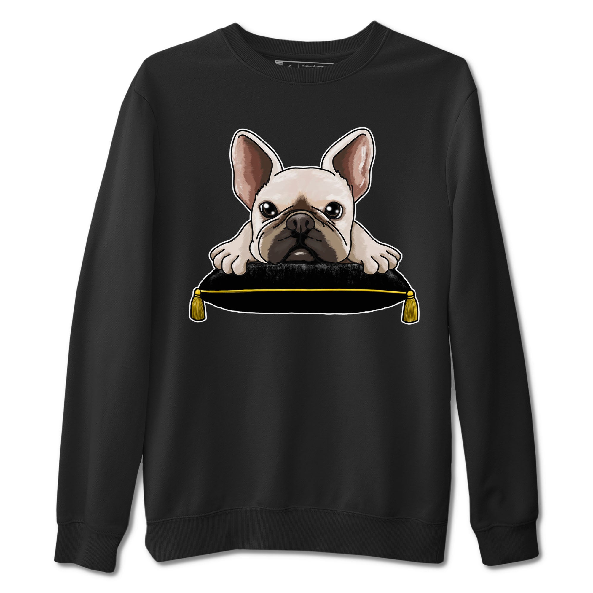 1s Yellow Ochre shirt to match jordans French Bulldog sneaker tees Air Jordan 1 High OG Yellow Ochre Drip Gear Zone unisex cotton Black 2 crew neck shirt