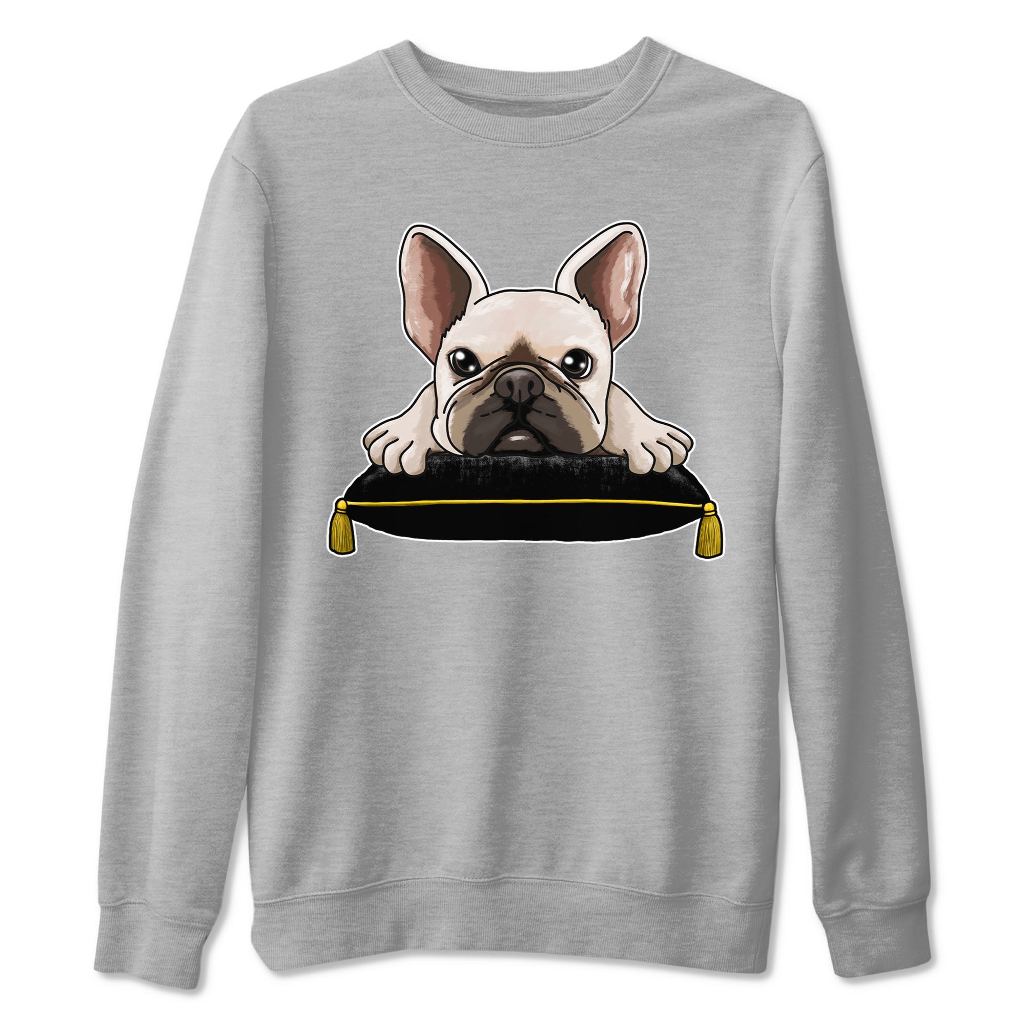 1s Yellow Ochre shirt to match jordans French Bulldog sneaker tees Air Jordan 1 High OG Yellow Ochre Drip Gear Zone unisex cotton Heather Grey 2 crew neck shirt