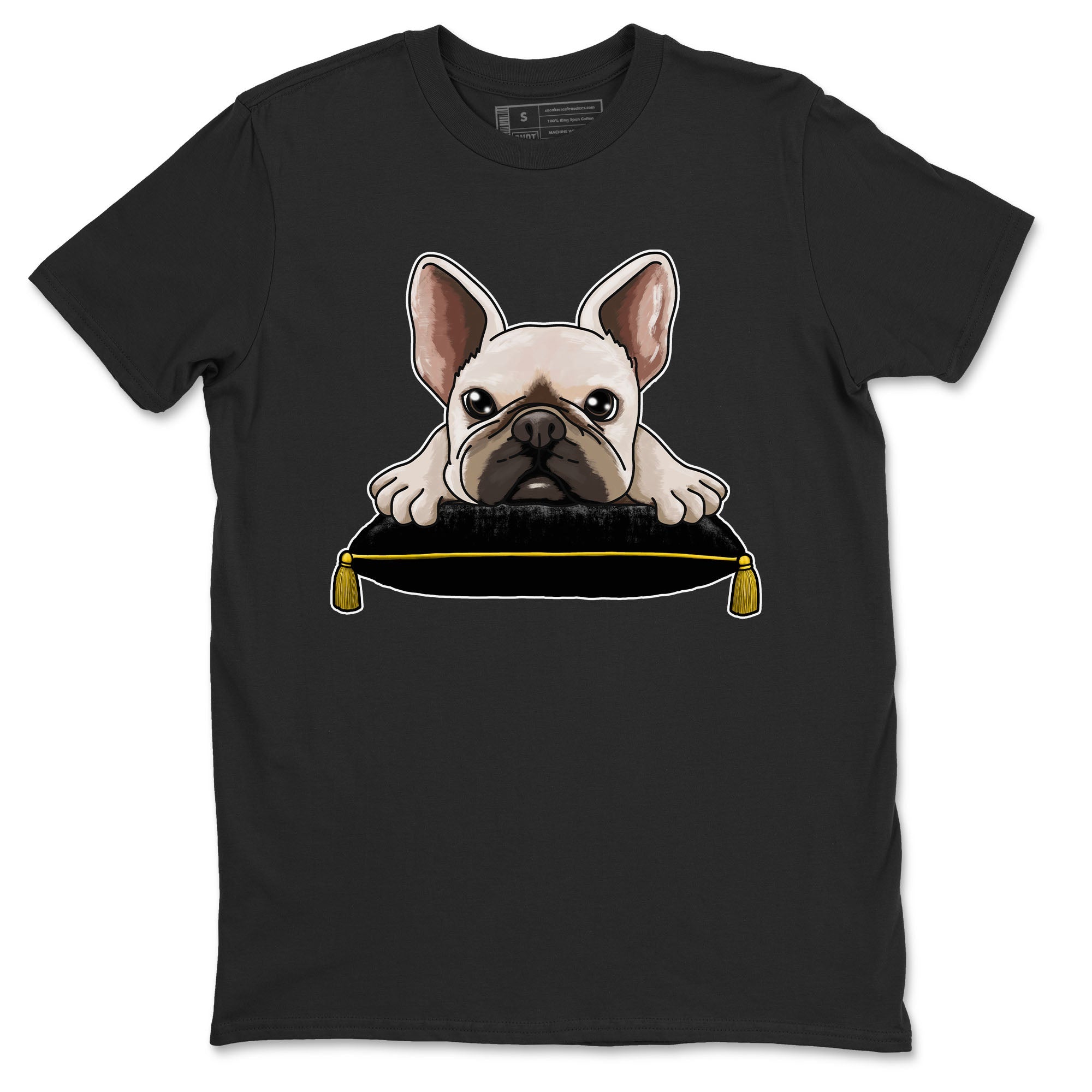 1s Yellow Ochre shirt to match jordans French Bulldog sneaker tees Air Jordan 1 High OG Yellow Ochre Drip Gear Zone unisex cotton Black 2 crew neck shirt