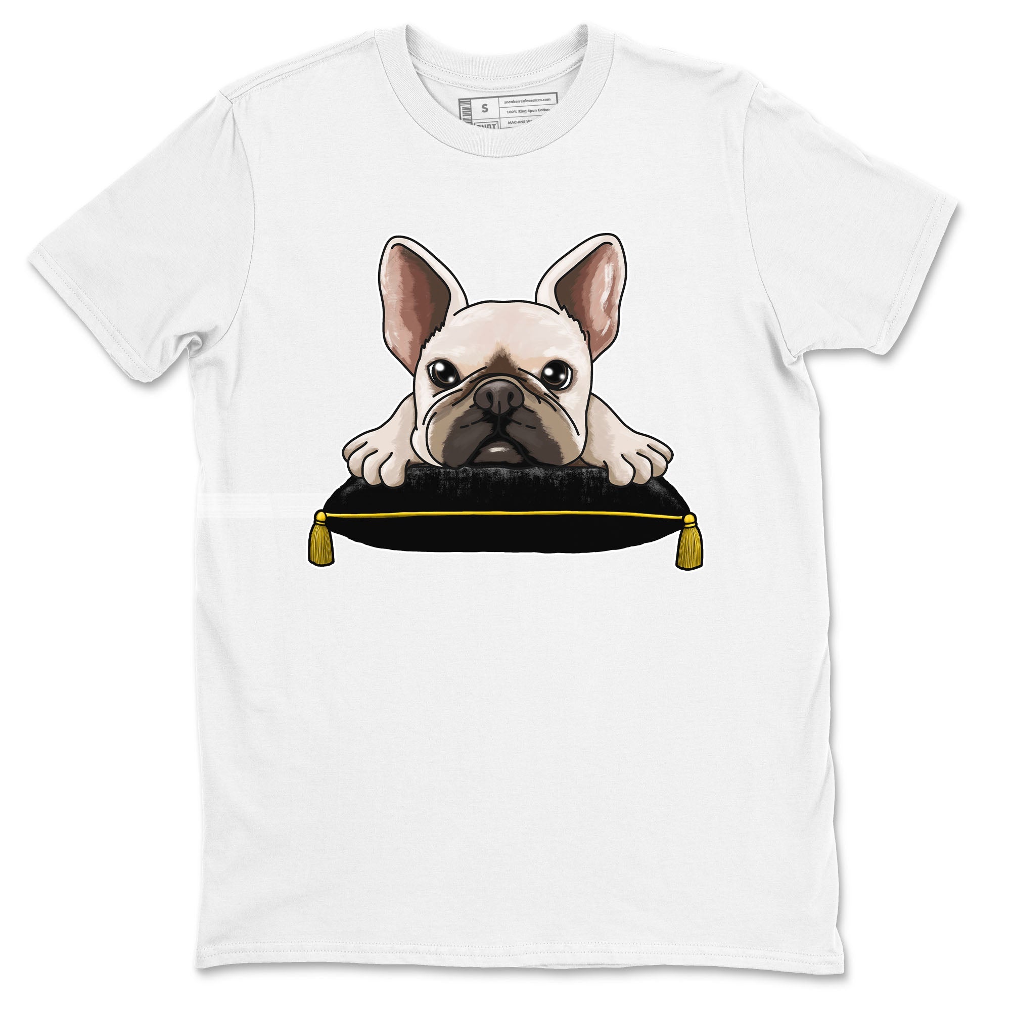 1s Yellow Ochre shirt to match jordans French Bulldog sneaker tees Air Jordan 1 High OG Yellow Ochre Drip Gear Zone unisex cotton White 2 crew neck shirt