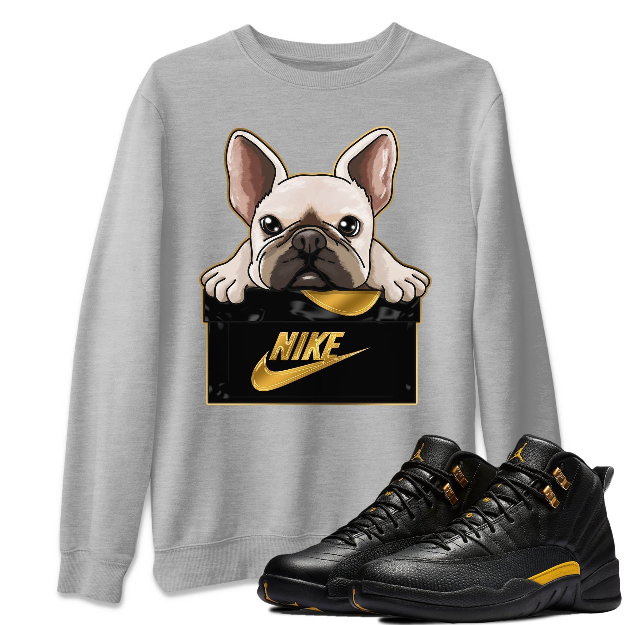 Jordan 12 Black Taxi Sneaker Matching T-Shirt French Bulldog Sneaker Tees Jordan 12 Black Taxi Sneaker Release Tees Crew Neck Tees