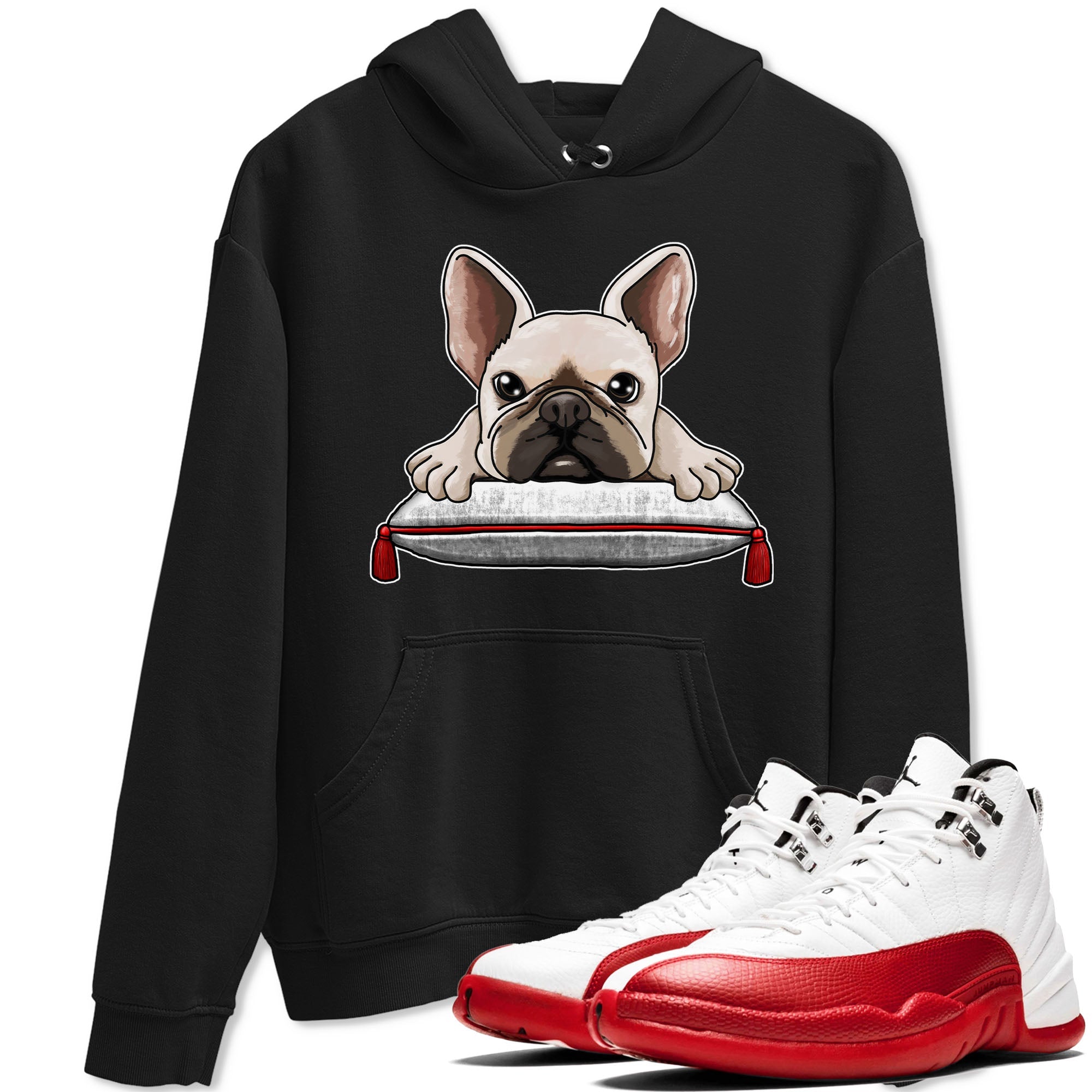 Jordan 12 Retro Cherry shirt to match jordans Varsity Red French Bulldog special sneaker matching tees 12s Cherry Drip Gear Zone Unisex Black 1 T-Shirt