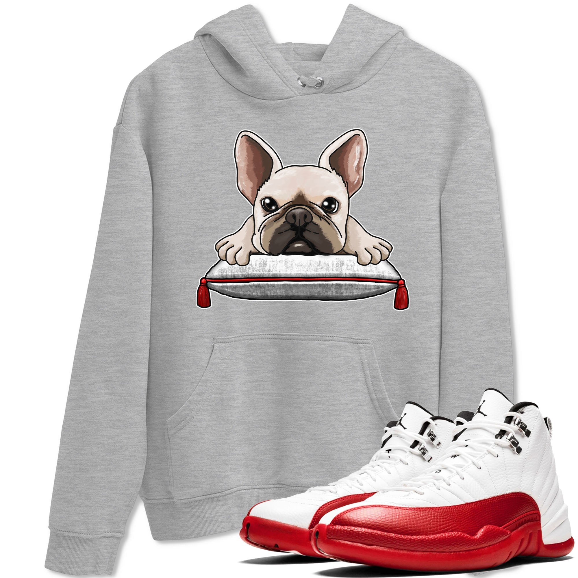 Jordan 12 Retro Cherry shirt to match jordans Varsity Red French Bulldog special sneaker matching tees 12s Cherry Drip Gear Zone Unisex Heather Grey 1 T-Shirt