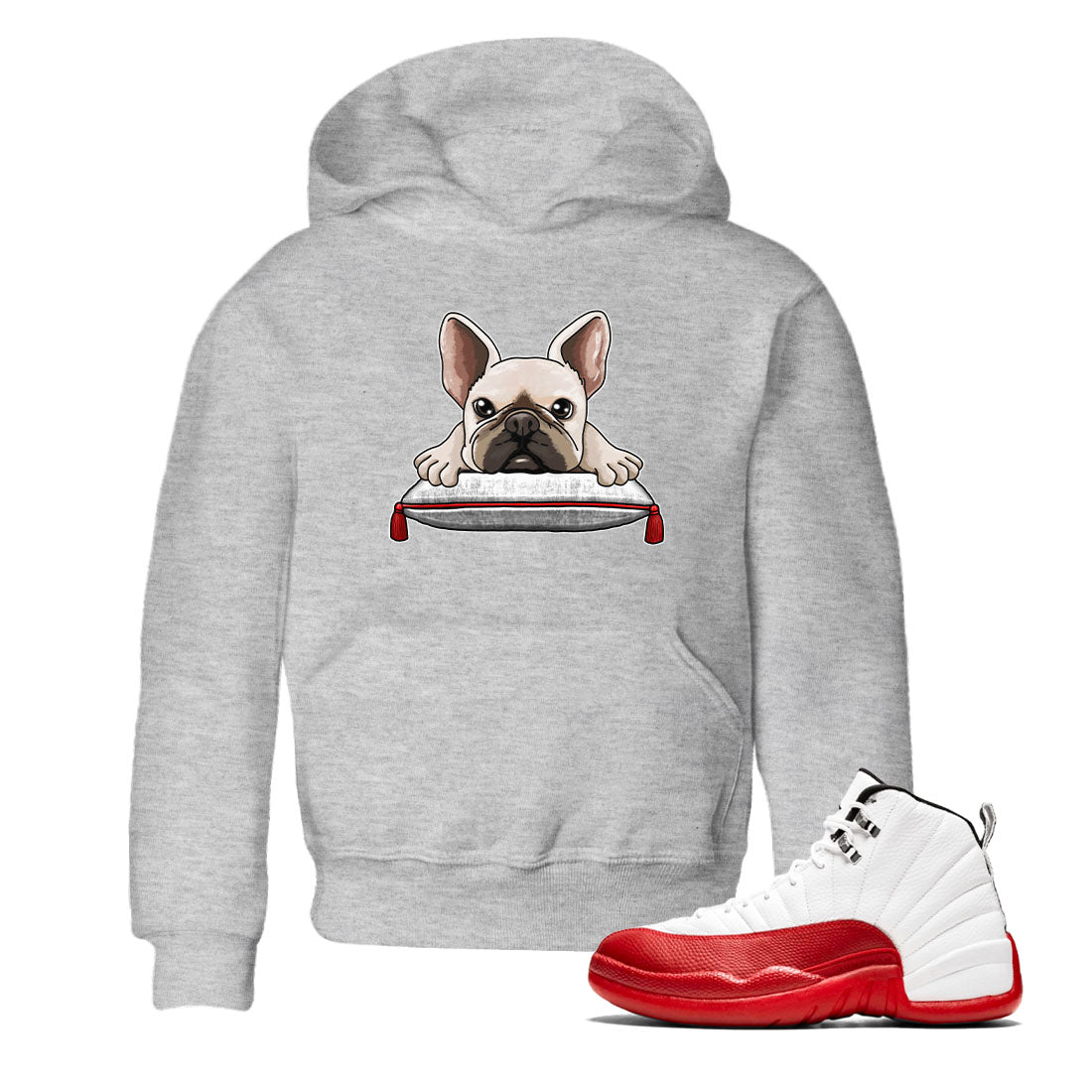 Jordan 12 Retro Cherry shirt to match jordans Varsity Red French Bulldog special sneaker matching tees 12s Cherry Drip Gear Zone Baby Toddler Heather Grey 1 T-Shirt