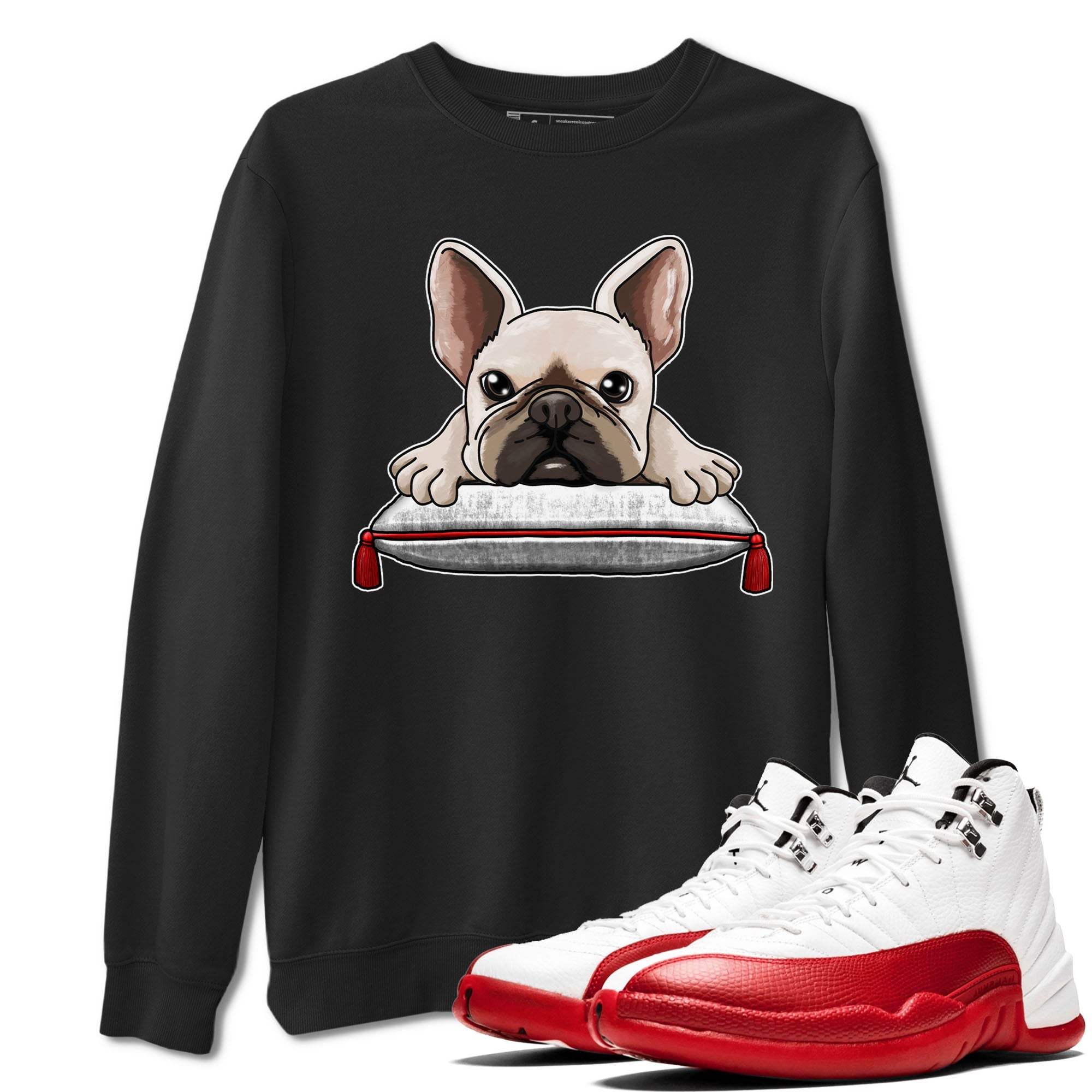 Jordan 12 Retro Cherry shirt to match jordans Varsity Red French Bulldog special sneaker matching tees 12s Cherry Drip Gear Zone Unisex Black 1 T-Shirt
