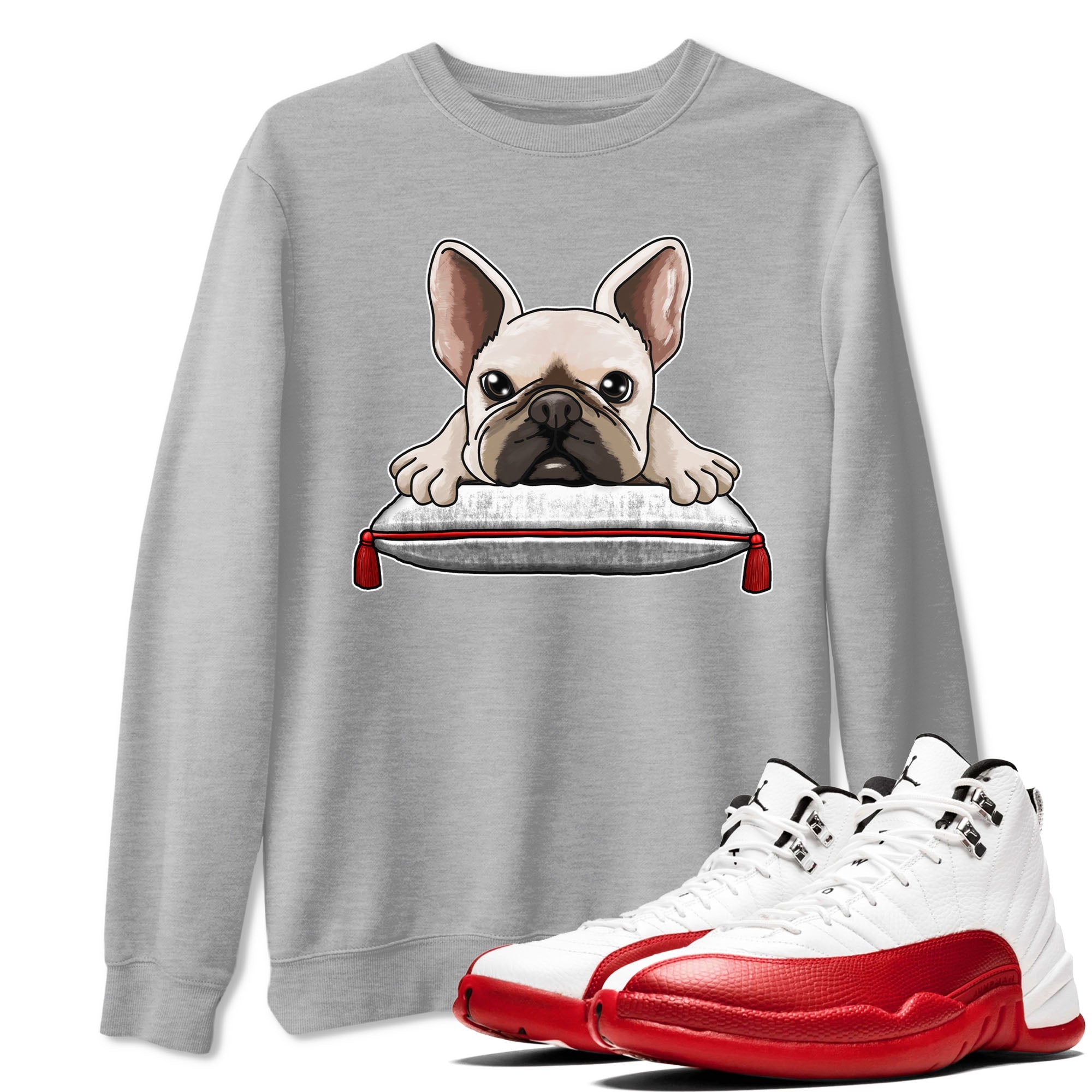 Jordan 12 Retro Cherry shirt to match jordans Varsity Red French Bulldog special sneaker matching tees 12s Cherry Drip Gear Zone Unisex Heather Grey 1 T-Shirt