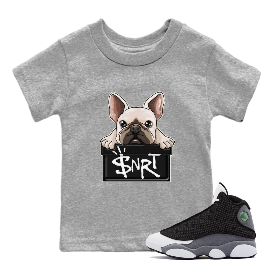 Air Jordan 13 Black Flint French Bulldog Baby and Kids Streetwear Sneaker Shirt AJ 13s Black Flint Kids Streetwear Sneaker Shirt Size Chart