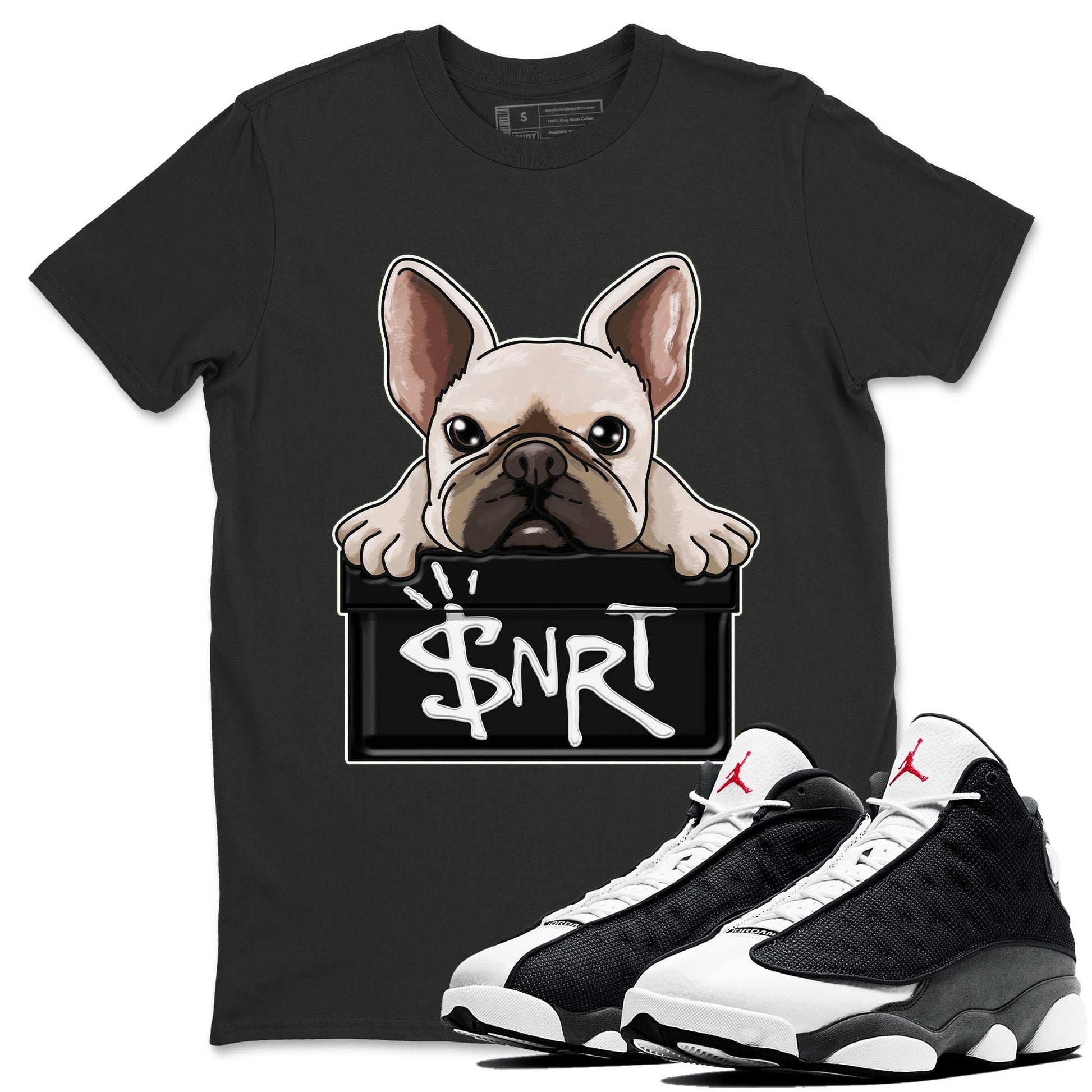 Air Jordan 13 Black Flint Sneaker Match Tees French Bulldog Streetwear Sneaker Shirt AJ 13s Black Flint Sneaker Release Tees Unisex Shirts Black 1