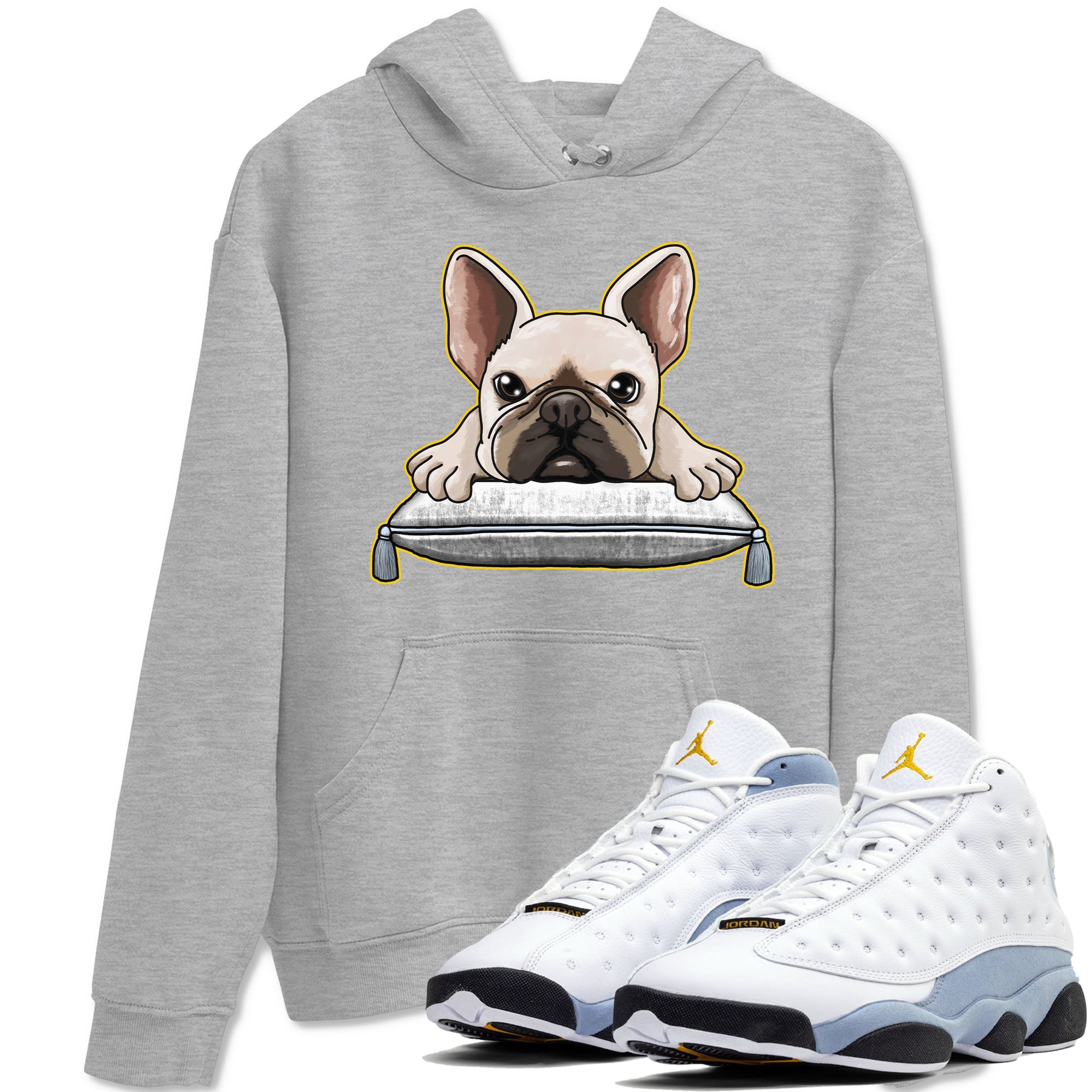 13s Blue Grey shirt to match jordans French Bulldog sneaker tees Air Jordan 13 Blue Grey Drip Gear Zone unisex cotton Heather Grey 1 crew neck shirt