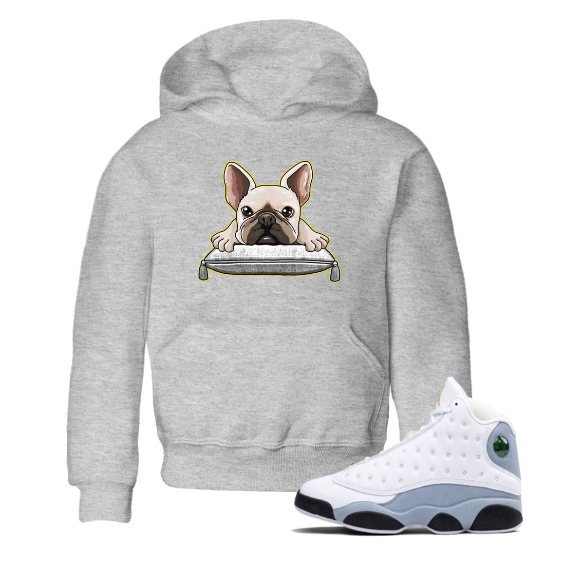 13s Blue Grey shirt to match jordans French Bulldog sneaker tees Air Jordan 13 Blue Grey Drip Gear Zone baby toddler Heather Grey 1 cotton Shirt