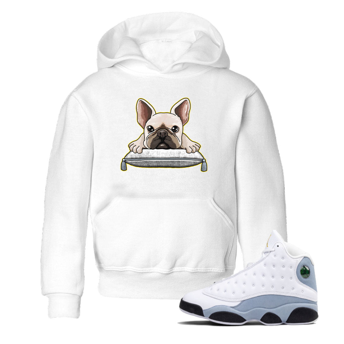 13s Blue Grey shirt to match jordans French Bulldog sneaker tees Air Jordan 13 Blue Grey Drip Gear Zone baby toddler White 1 cotton Shirt