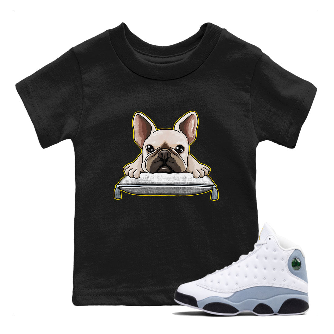 13s Blue Grey shirt to match jordans French Bulldog sneaker tees Air Jordan 13 Blue Grey Drip Gear Zone baby toddler Black 1 cotton Shirt