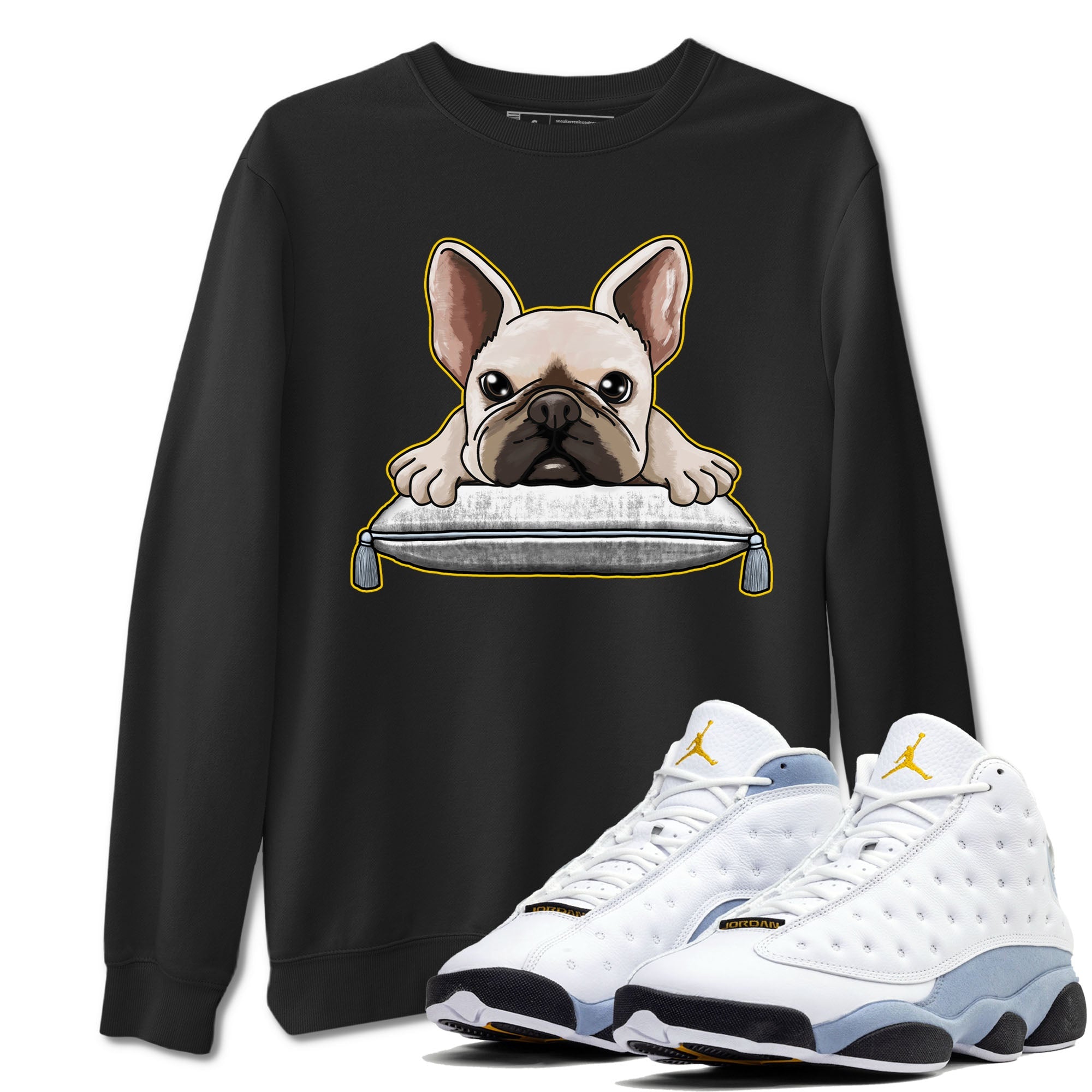 13s Blue Grey shirt to match jordans French Bulldog sneaker tees Air Jordan 13 Blue Grey Drip Gear Zone unisex cotton Black 1 crew neck shirt