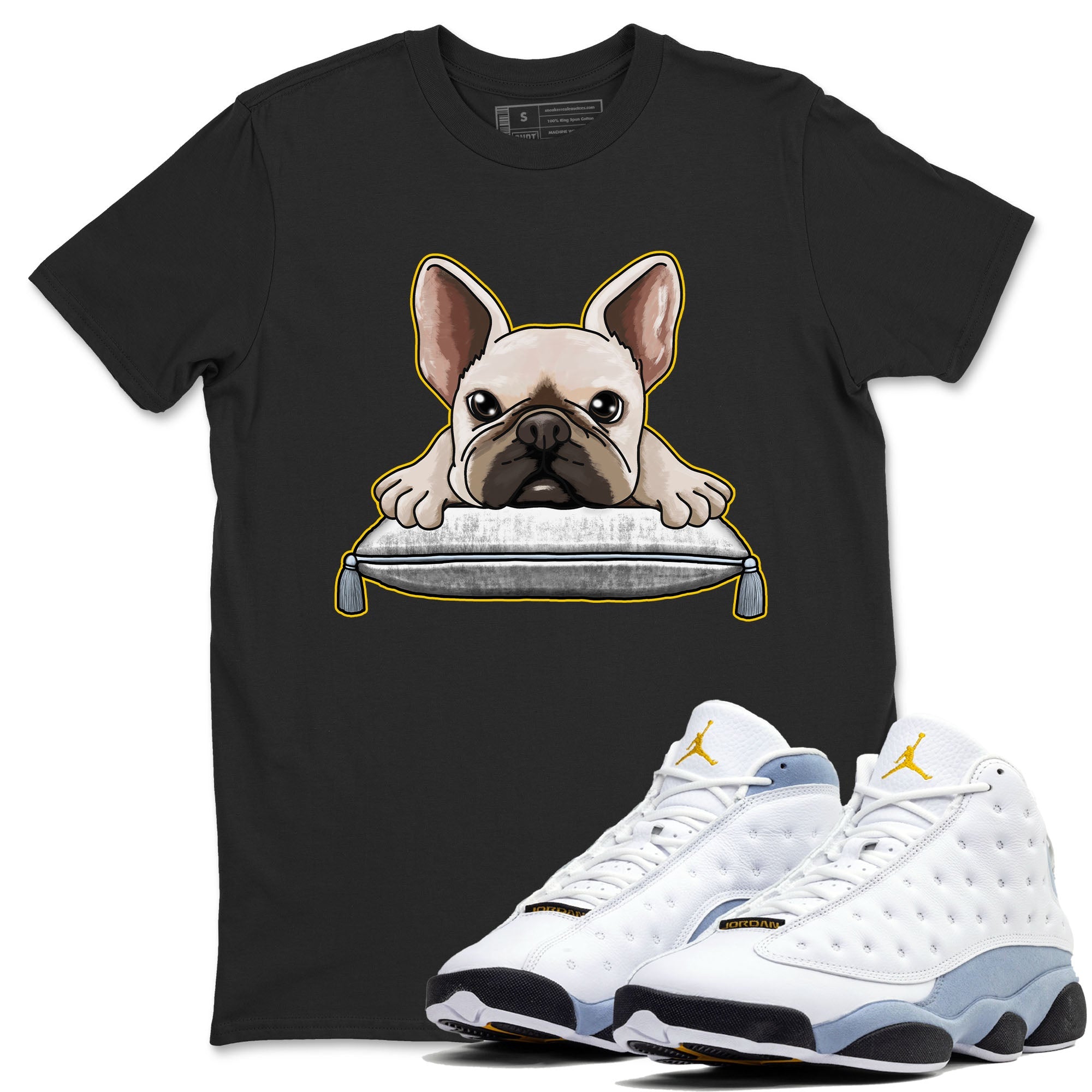 13s Blue Grey shirt to match jordans French Bulldog sneaker tees Air Jordan 13 Blue Grey Drip Gear Zone unisex cotton Black 1 crew neck shirt