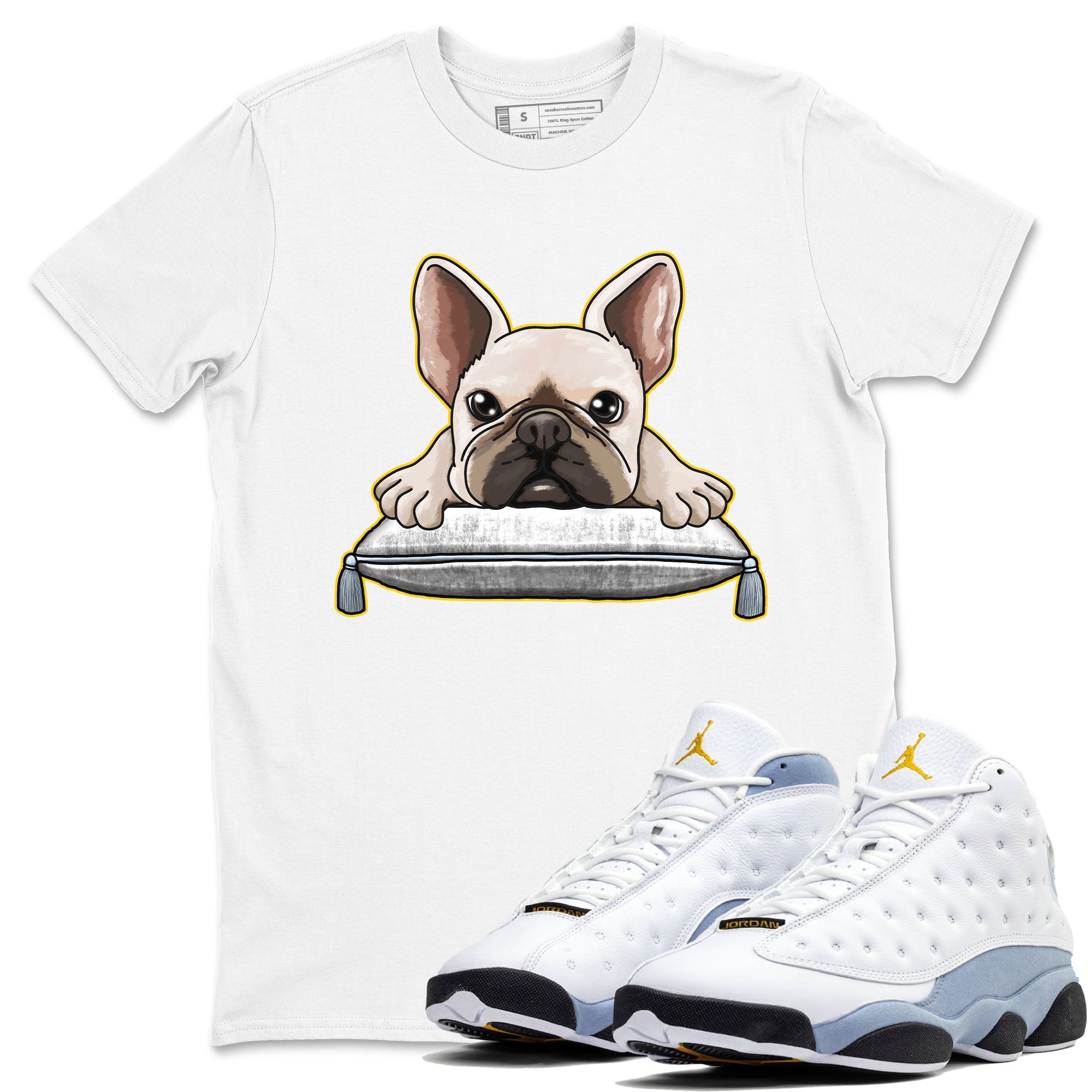 13s Blue Grey shirt to match jordans French Bulldog sneaker tees Air Jordan 13 Blue Grey Drip Gear Zone unisex cotton White 1 crew neck shirt