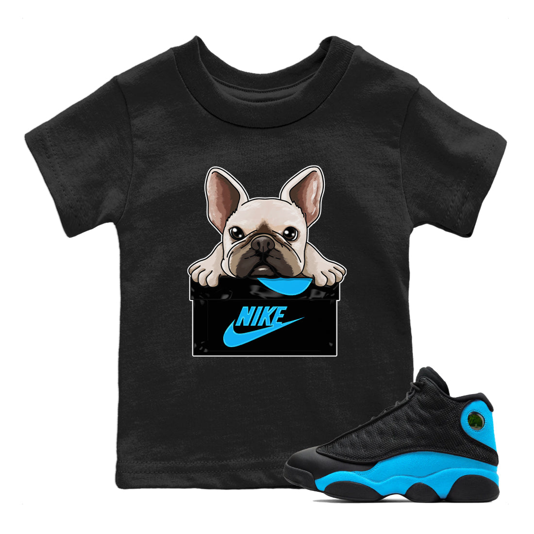 Jordan 13 UNC Sneaker Matching T-Shirt French Bulldog Sneaker Tees Jordan 13 UNC Sneaker Release Tees Kids Shirts
