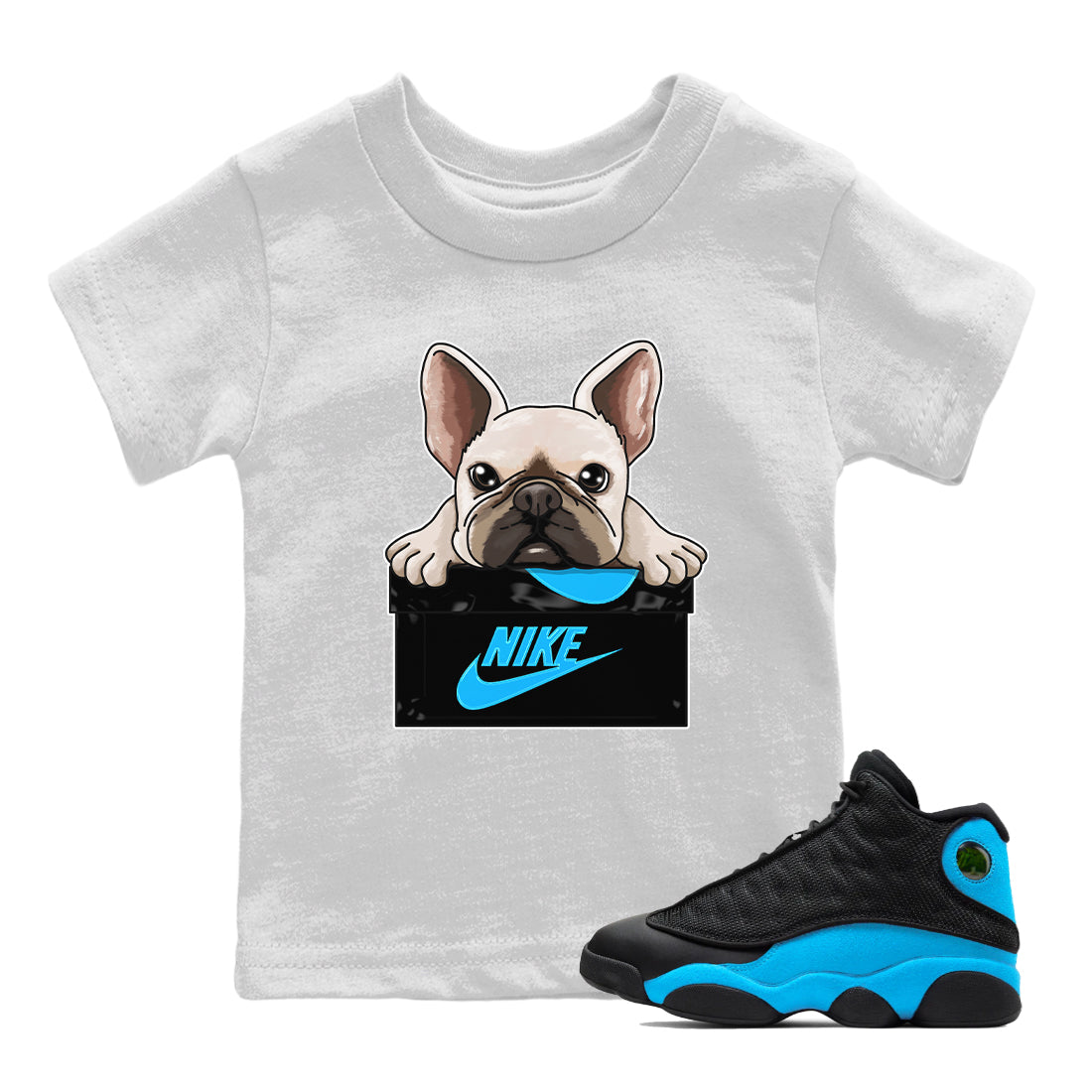 Jordan 13 UNC Sneaker Matching T-Shirt French Bulldog Sneaker Tees Jordan 13 UNC Sneaker Release Tees Kids Shirts