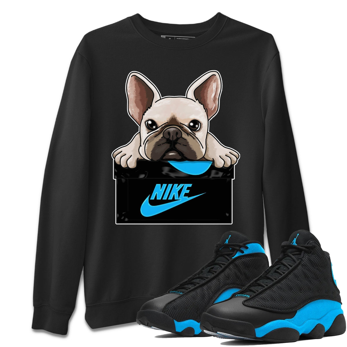Jordan 13 UNC Sneaker Matching T-Shirt French Bulldog Sneaker Tees Jordan 13 UNC Sneaker Release Tees Crew Neck Tees