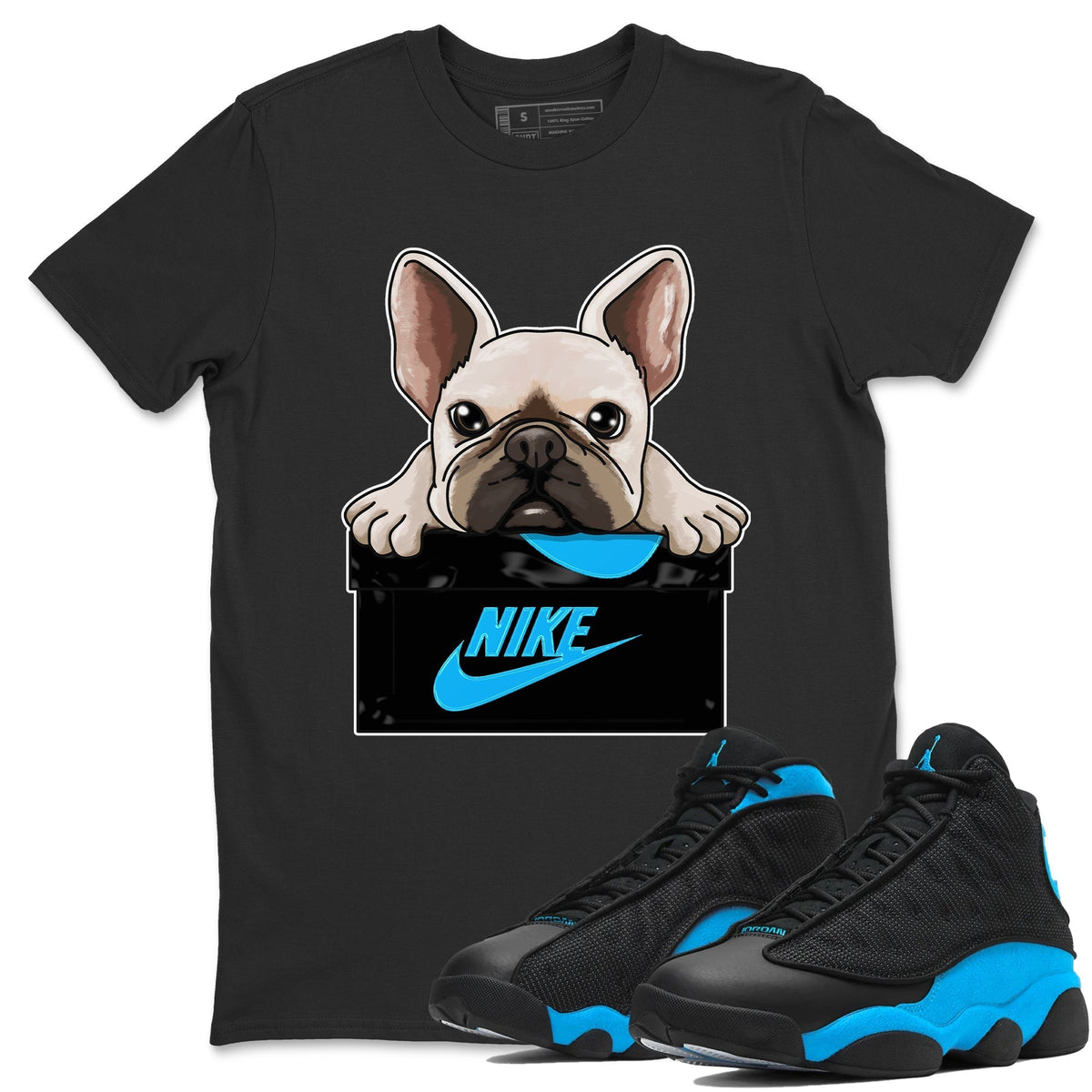 Jordan 13 UNC Sneaker Matching T-Shirt French Bulldog Sneaker Tees Jordan 13 UNC Sneaker Release Tees Crew Neck Tees