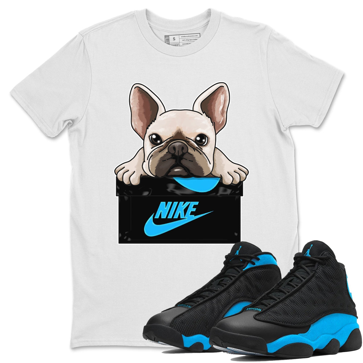 Jordan 13 UNC Sneaker Matching T-Shirt French Bulldog Sneaker Tees Jordan 13 UNC Sneaker Release Tees Crew Neck Tees