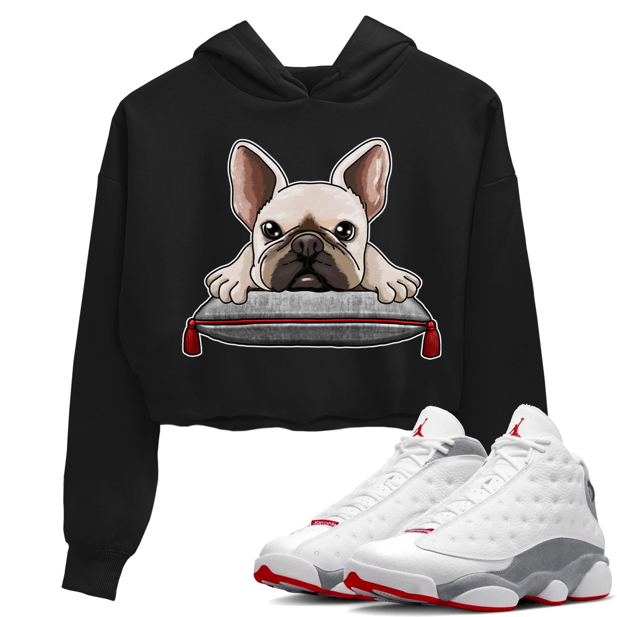 AJ13 Wolf Grey Sneaker Match Tees French Bulldog Streetwear Sneaker Shirt Air Jordan 13 Wolf Grey Drip Gear Zone Sneaker Matching Clothing Women's Shirts Black 1