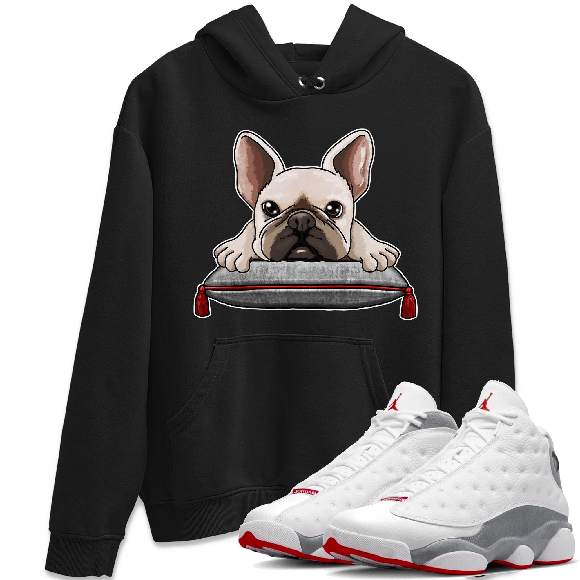 AJ13 Wolf Grey Sneaker Match Tees French Bulldog Streetwear Sneaker Shirt Air Jordan 13 Wolf Grey Drip Gear Zone Sneaker Matching Clothing Unisex Shirts Black 1