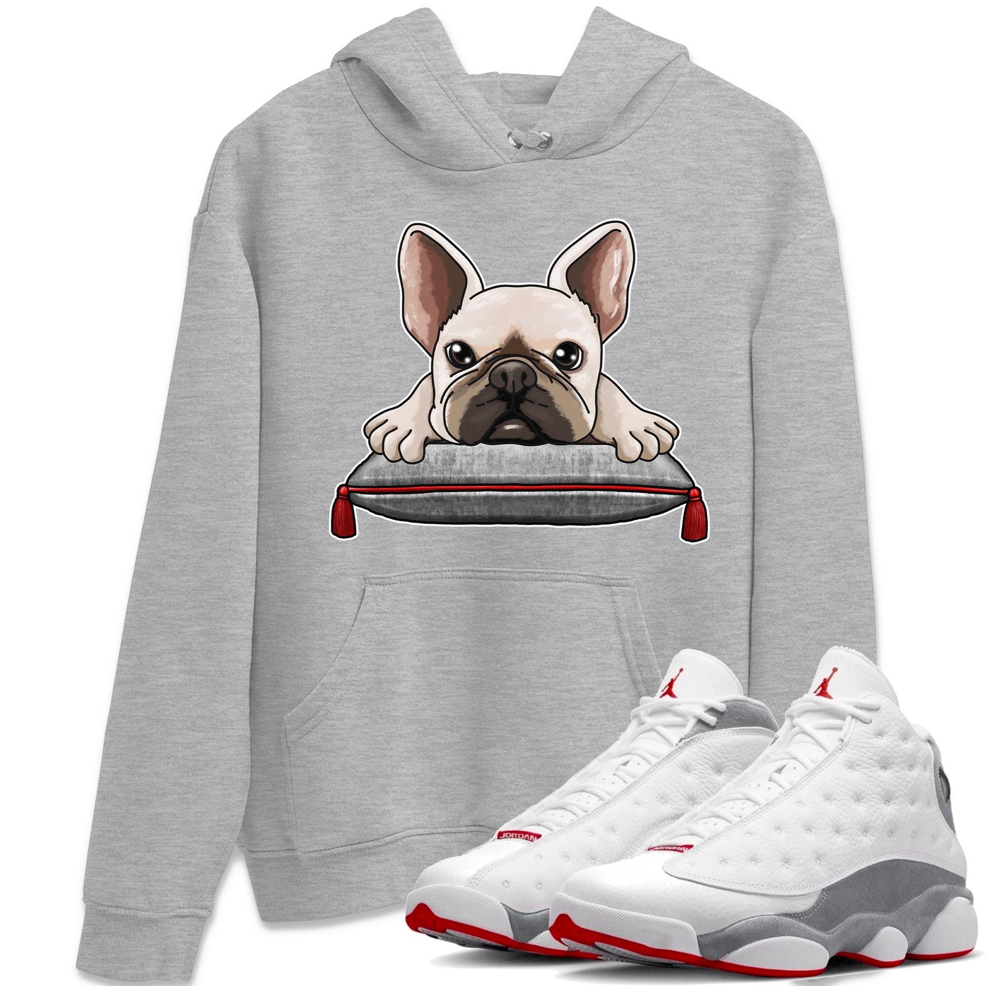 AJ13 Wolf Grey Sneaker Match Tees French Bulldog Streetwear Sneaker Shirt Air Jordan 13 Wolf Grey Drip Gear Zone Sneaker Matching Clothing Unisex Shirts Heather Grey 1