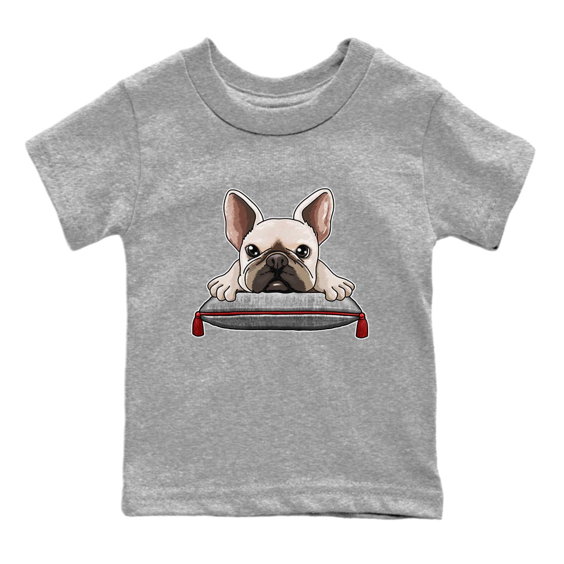 AJ13 Wolf Grey Sneaker Match Tees French Bulldog Streetwear Sneaker Shirt Air Jordan 13 Wolf Grey Drip Gear Zone Sneaker Matching Clothing Kids Shirts Heather Grey 2