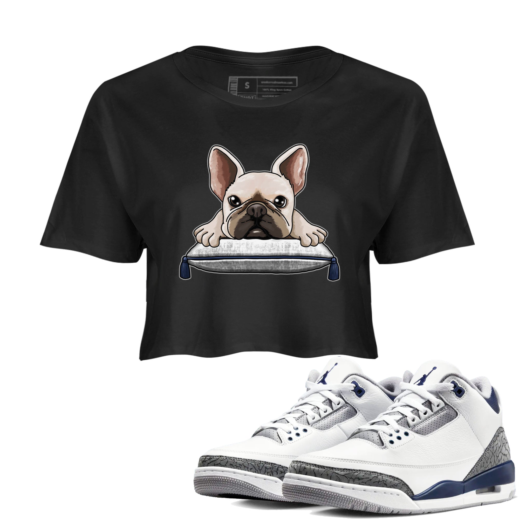 Air Jordan 3 Retro Midnight Navy shirt to match jordans French Bulldog sneaker shirt 3s Midnight Navy Drip Gear Zone Black 1 crop shirt