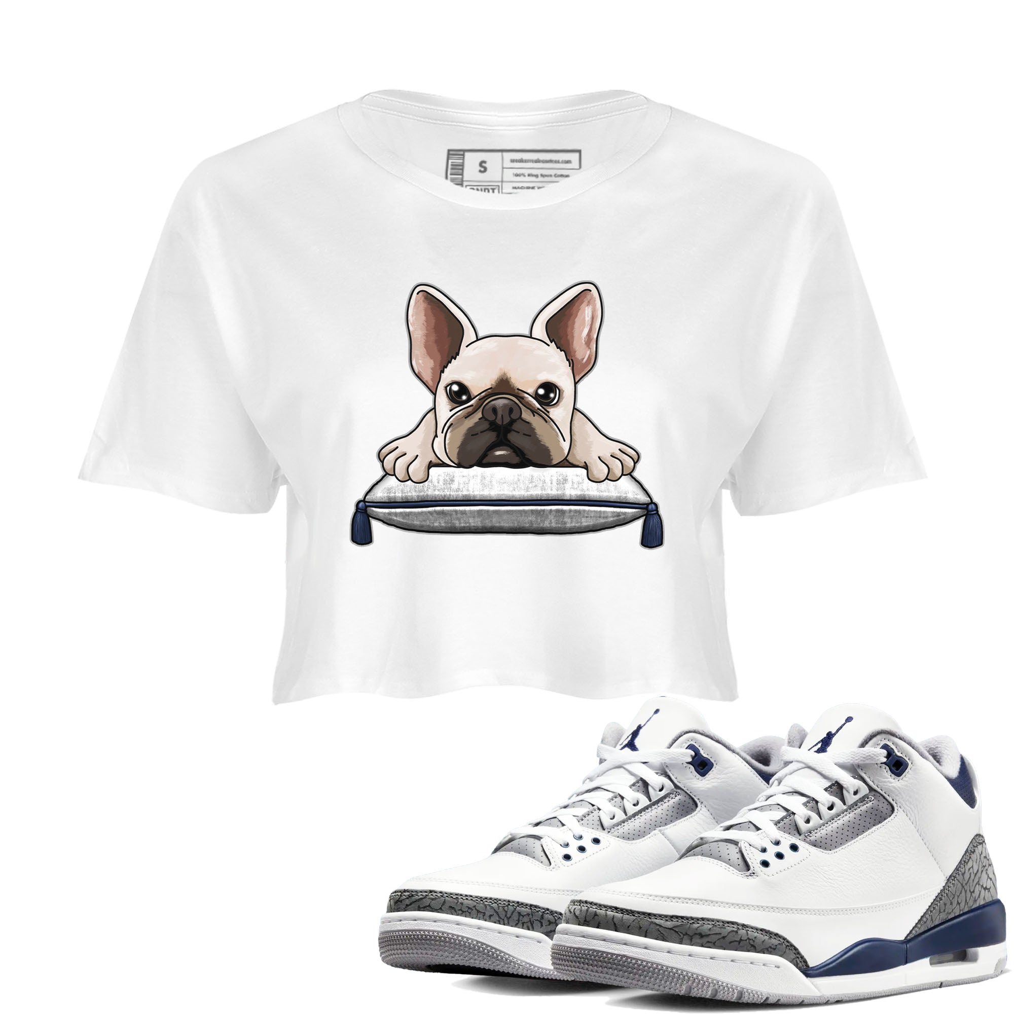 Air Jordan 3 Retro Midnight Navy shirt to match jordans French Bulldog sneaker shirt 3s Midnight Navy Drip Gear Zone White 1 crop shirt