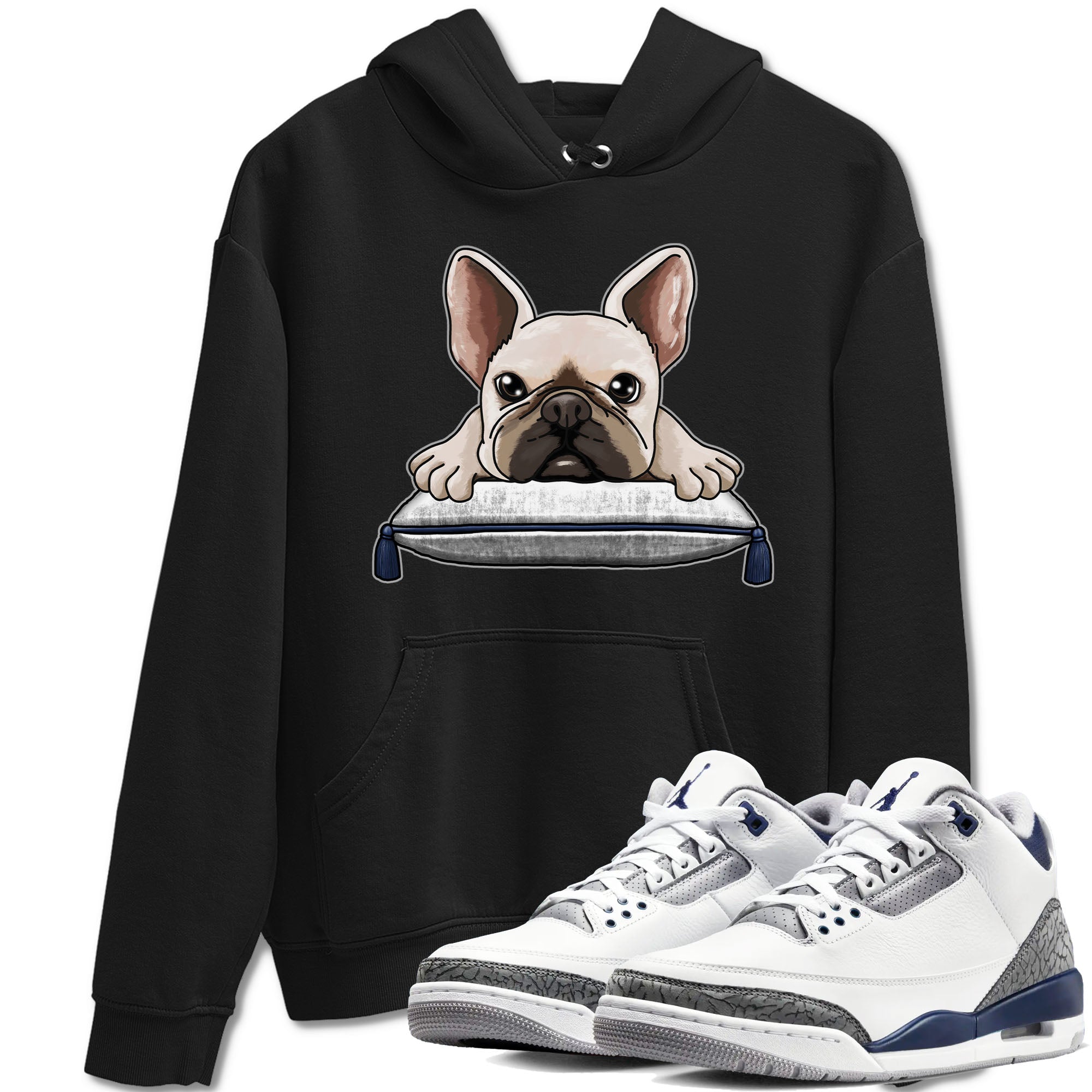 Air Jordan 3 Retro Midnight Navy shirt to match jordans French Bulldog sneaker shirt 3s Midnight Navy Drip Gear Zone unisex crew neck cotton Black 1 crew neck shirt