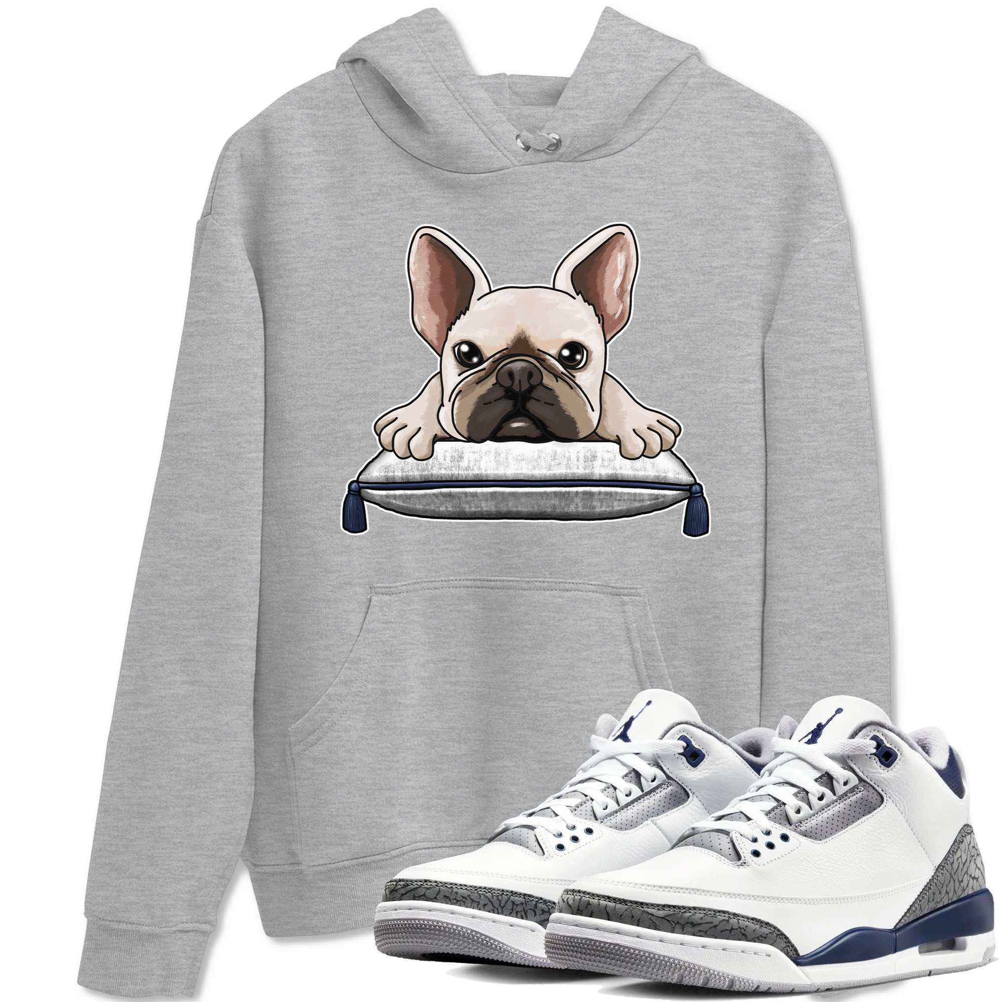 Air Jordan 3 Retro Midnight Navy shirt to match jordans French Bulldog sneaker shirt 3s Midnight Navy Drip Gear Zone unisex crew neck cotton Heather Grey 1 crew neck shirt