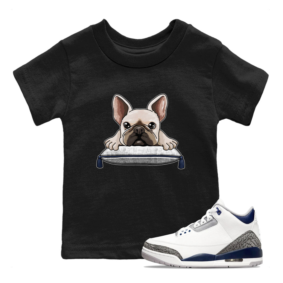Air Jordan 3 Retro Midnight Navy shirt to match jordans French Bulldog sneaker shirt 3s Midnight Navy Drip Gear Zone baby toddler Black 1 cotton Shirt