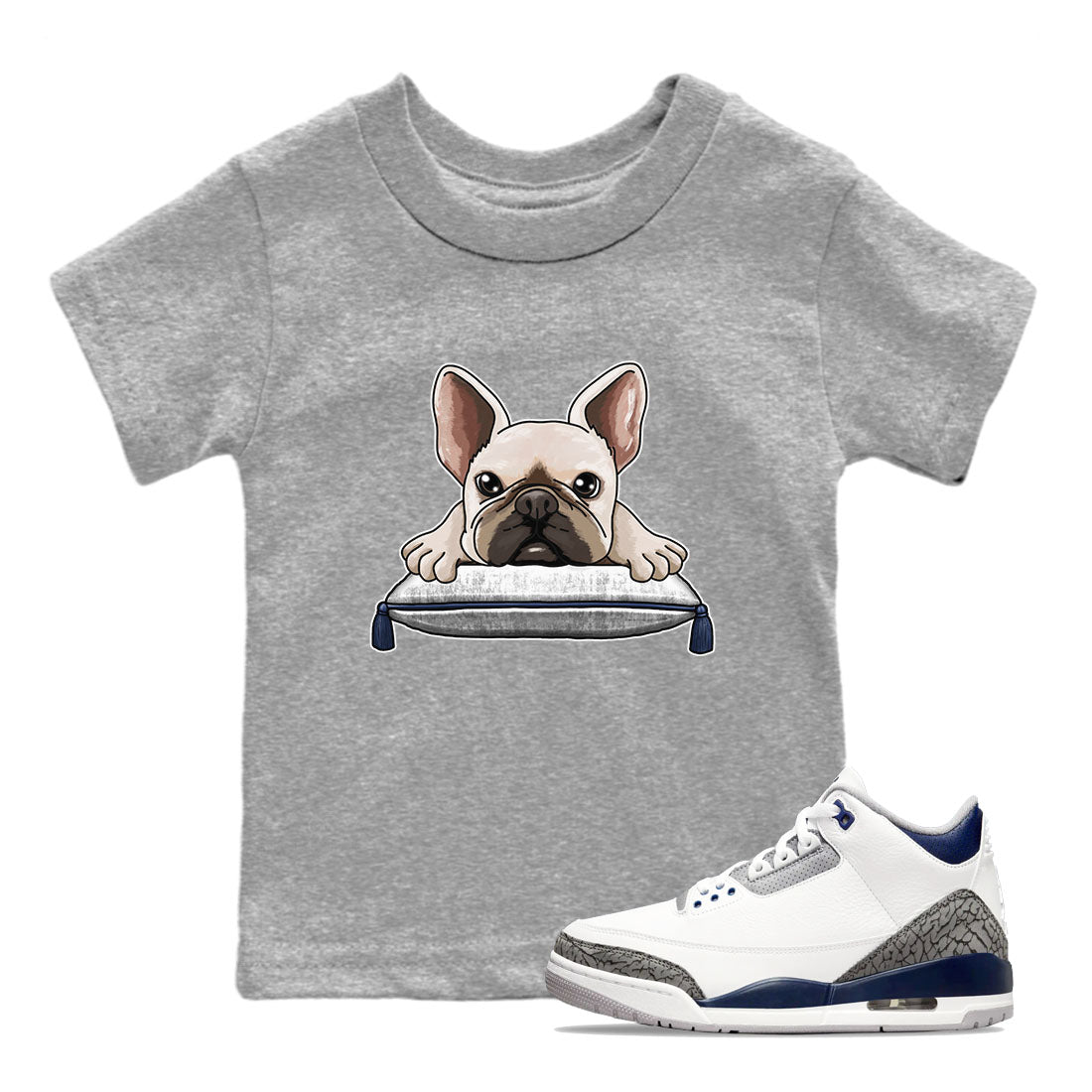 Air Jordan 3 Retro Midnight Navy shirt to match jordans French Bulldog sneaker shirt 3s Midnight Navy Drip Gear Zone baby toddler Heather Grey 1 cotton Shirt