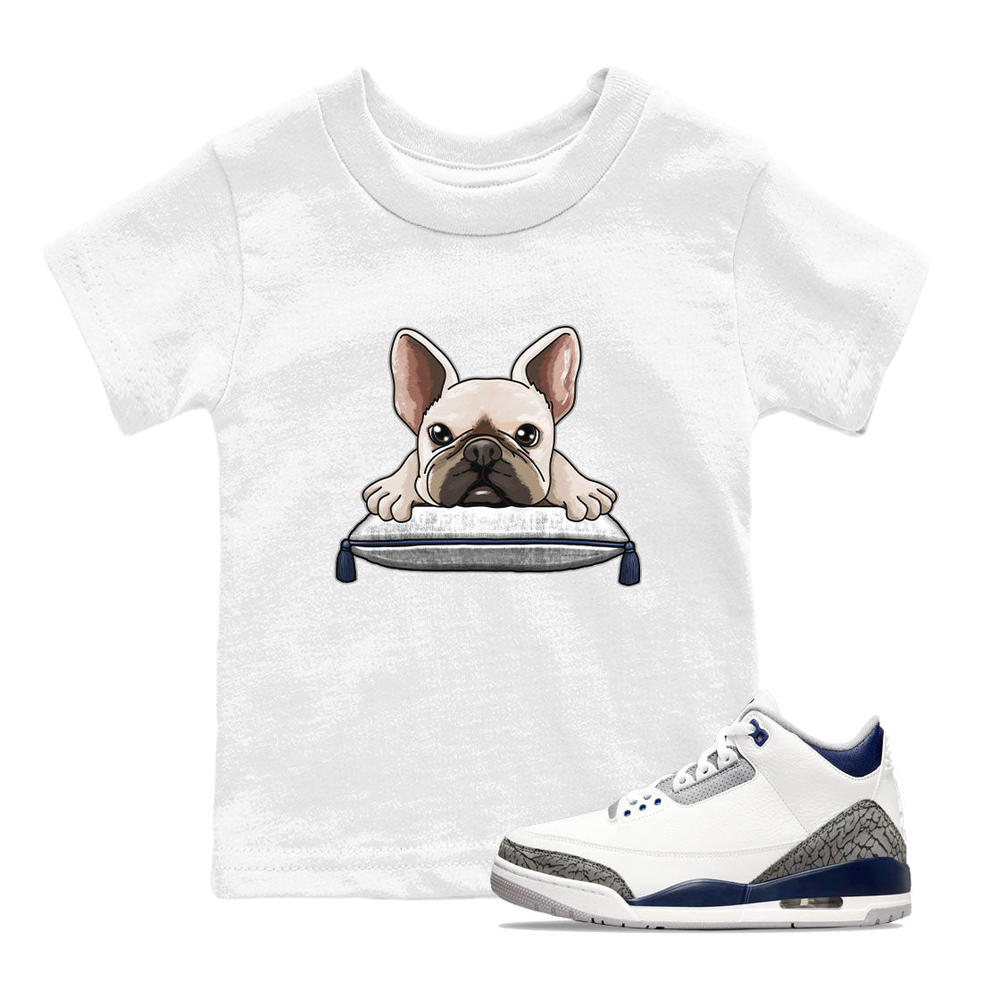 Air Jordan 3 Retro Midnight Navy shirt to match jordans French Bulldog sneaker shirt 3s Midnight Navy Drip Gear Zone baby toddler White 1 cotton Shirt
