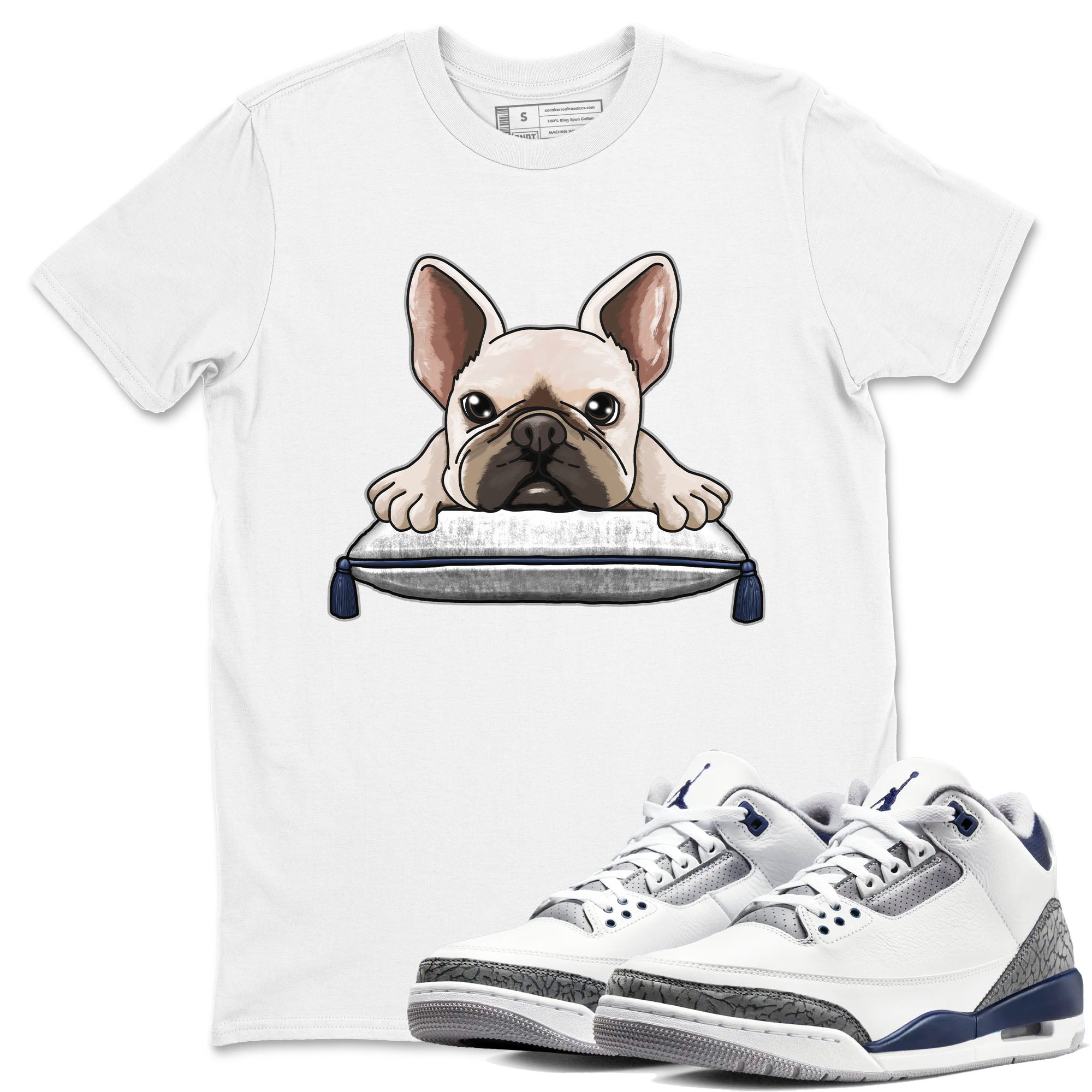 Air Jordan 3 Retro Midnight Navy shirt to match jordans French Bulldog sneaker shirt 3s Midnight Navy Drip Gear Zone unisex crew neck cotton White 1 crew neck shirt