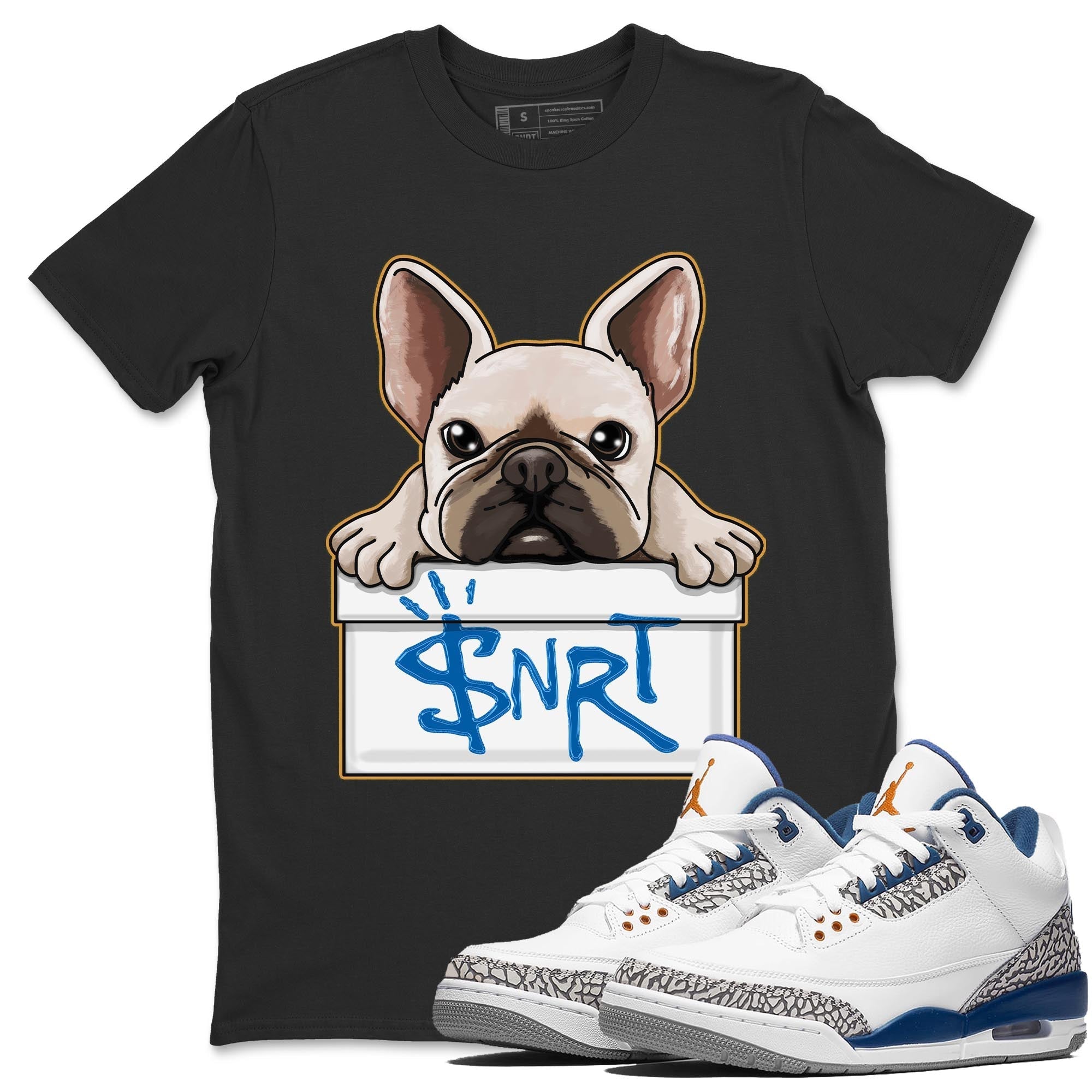 Air Jordan 3 Wizards Sneaker Match Tees French Bulldog Streetwear Sneaker Shirt Air Jordan 3 Wizards Sneaker Release Tees Unisex Shirts Black 1