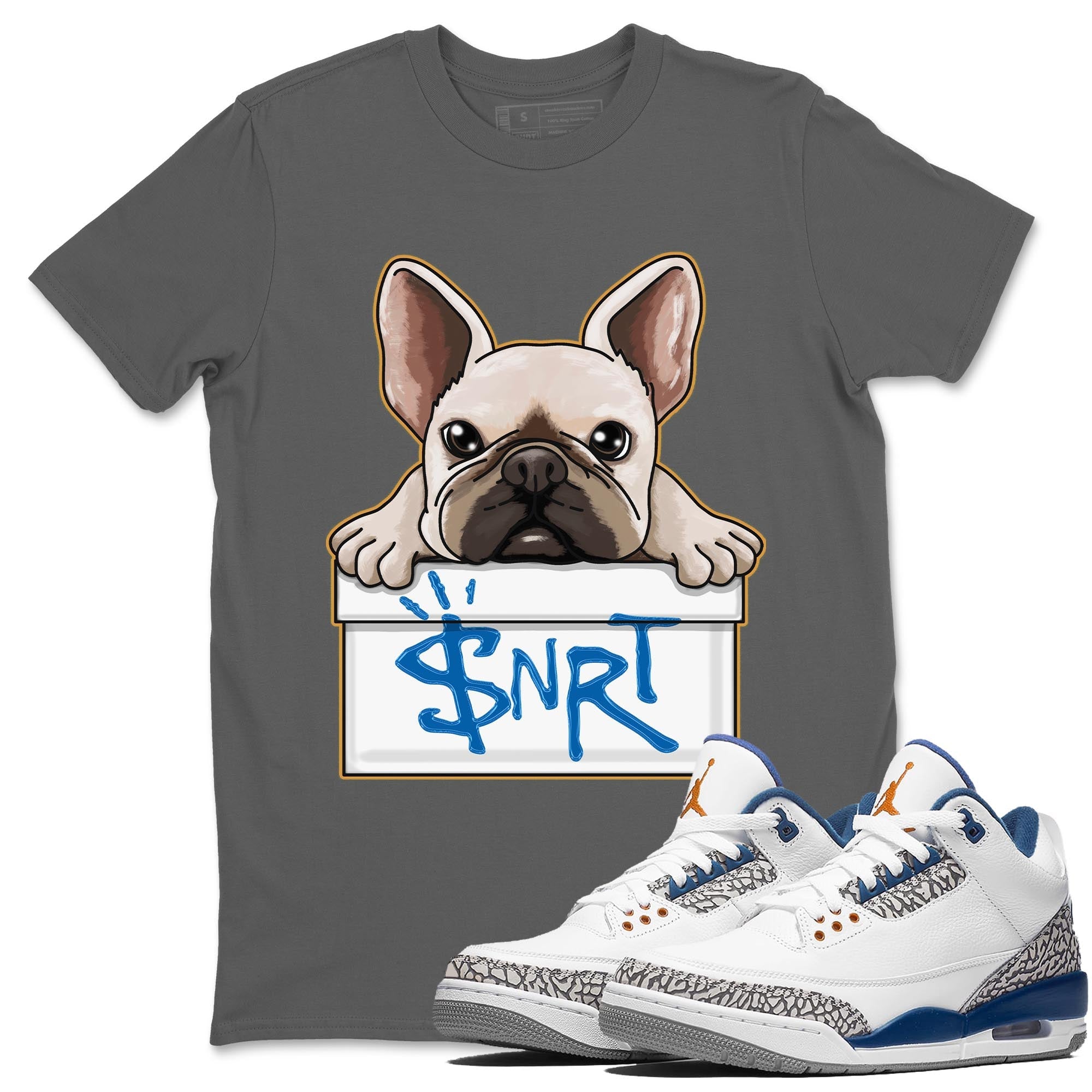 Air Jordan 3 Wizards French Bulldog Crew Neck Streetwear Sneaker Shirt Air Jordan 3 Wizards Sneaker T-Shirts Size Chart