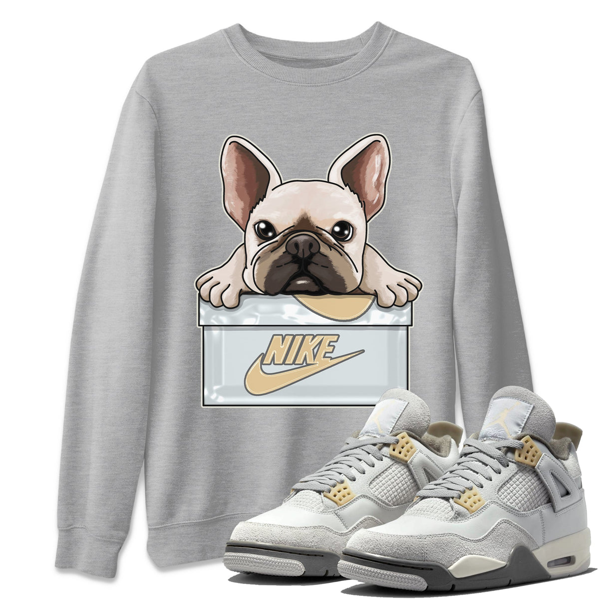 Jordan 4 Craft Sneaker Matching T-Shirt French Bulldog Sneaker Tees Jordan 4 Craft Sneaker Release Tees Crew Neck Tees