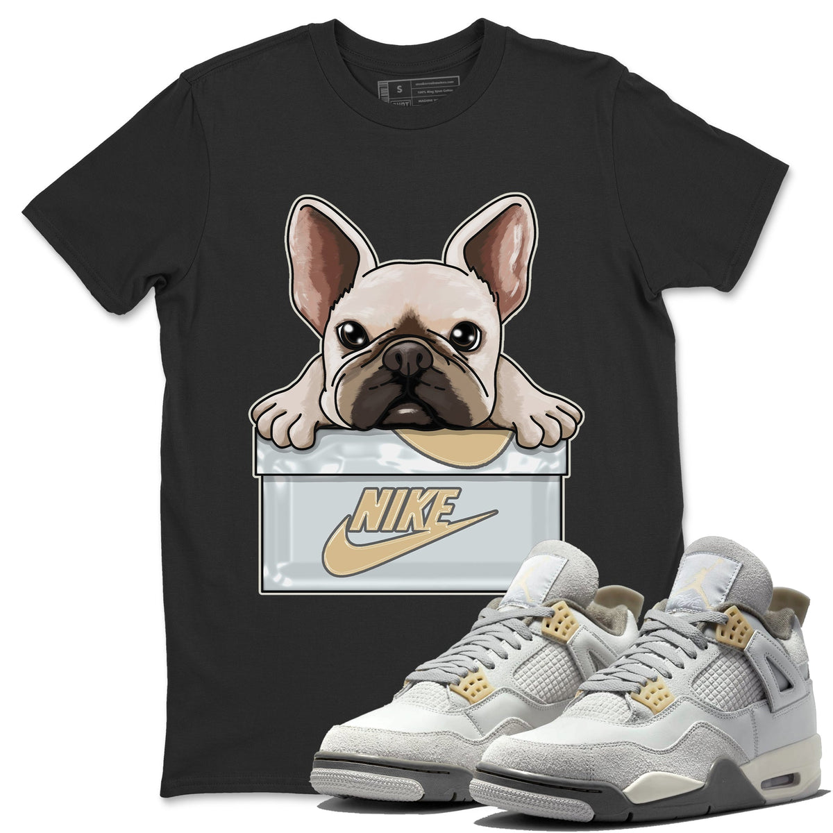 Jordan 4 Craft Sneaker Matching T-Shirt French Bulldog Sneaker Tees Jordan 4 Craft Sneaker Release Tees Crew Neck Tees