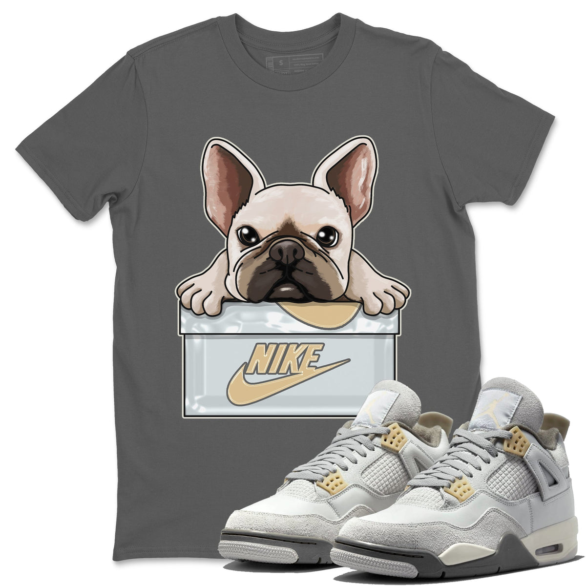 Jordan 4 Craft Sneaker Matching T-Shirt French Bulldog Sneaker Tees Jordan 4 Craft Sneaker Release Tees Crew Neck Tees