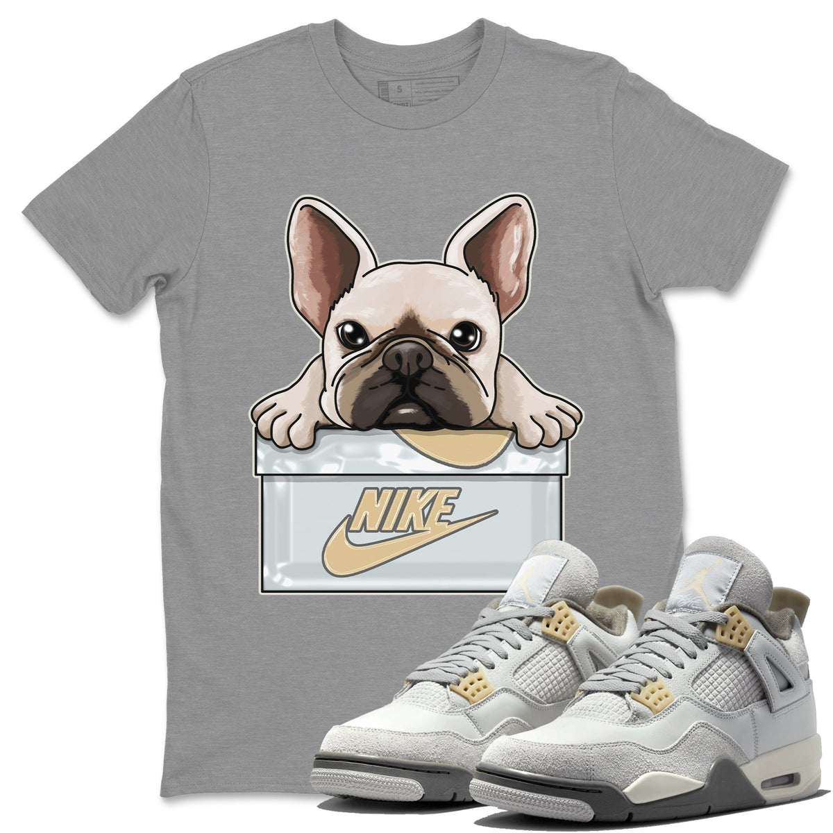 Jordan 4 Craft Sneaker Matching T-Shirt French Bulldog Sneaker Tees Jordan 4 Craft Sneaker Release Tees Crew Neck Tees