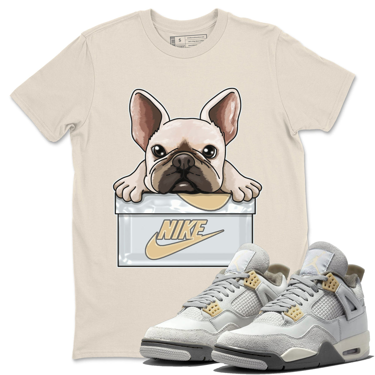 Jordan 4 Craft Sneaker Matching T-Shirt French Bulldog Sneaker Tees Jordan 4 Craft Sneaker Release Tees Crew Neck Tees