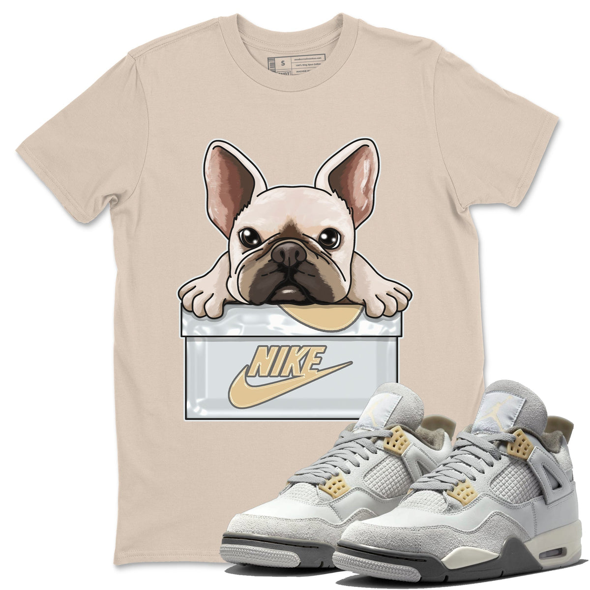 Jordan 4 Craft Sneaker Matching T-Shirt French Bulldog Sneaker Tees Jordan 4 Craft Sneaker Release Tees Crew Neck Tees