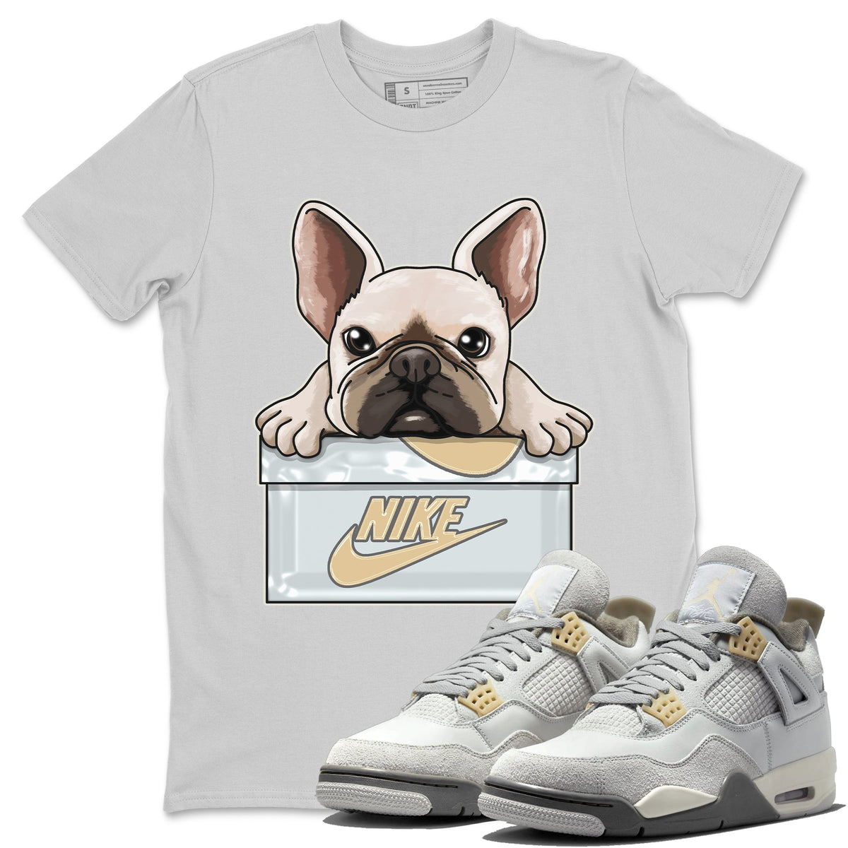 Jordan 4 Craft Sneaker Matching T-Shirt French Bulldog Sneaker Tees Jordan 4 Craft Sneaker Release Tees Crew Neck Tees