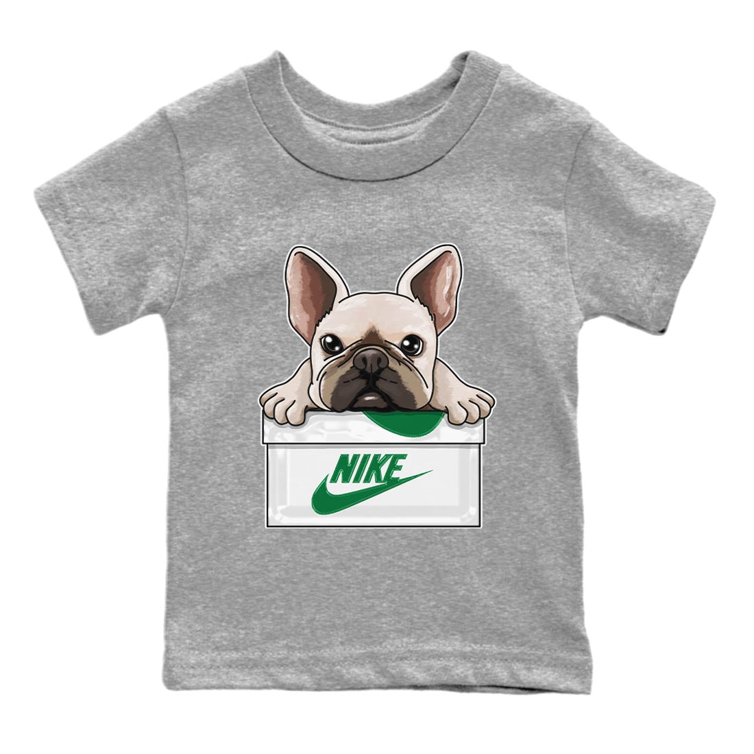 Air Jordan 4 Pine Green Sneaker Match Tees French Bulldog Streetwear Sneaker Shirt AJ 4s Pine Green Sneaker Release Tees Kids Shirts Heather Grey 2
